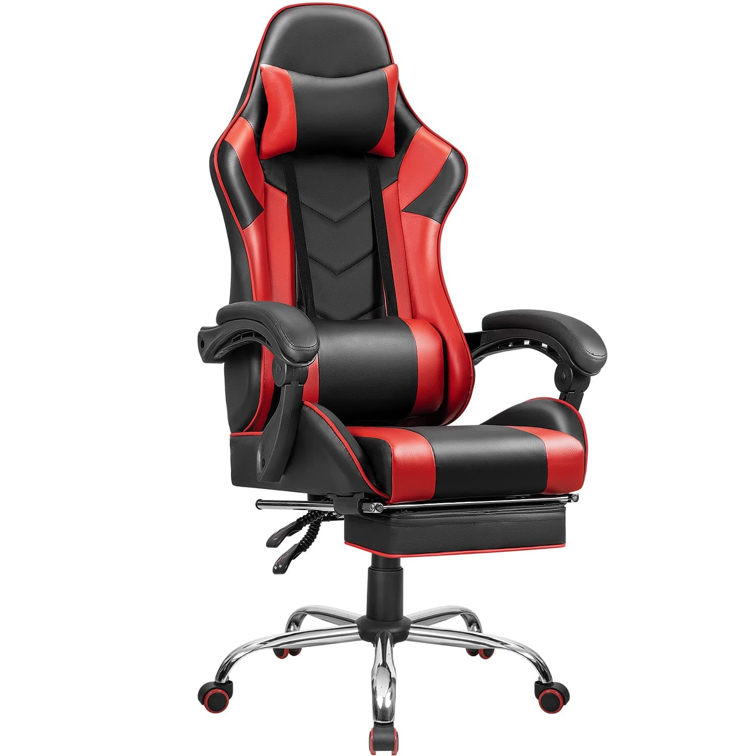 Shahoo Gaming Footrest High Back Esports Computer Racing Chairs Height Adjustable Leather Swivel Ergonomic Seat with Headrest and Lumbar Support, Red