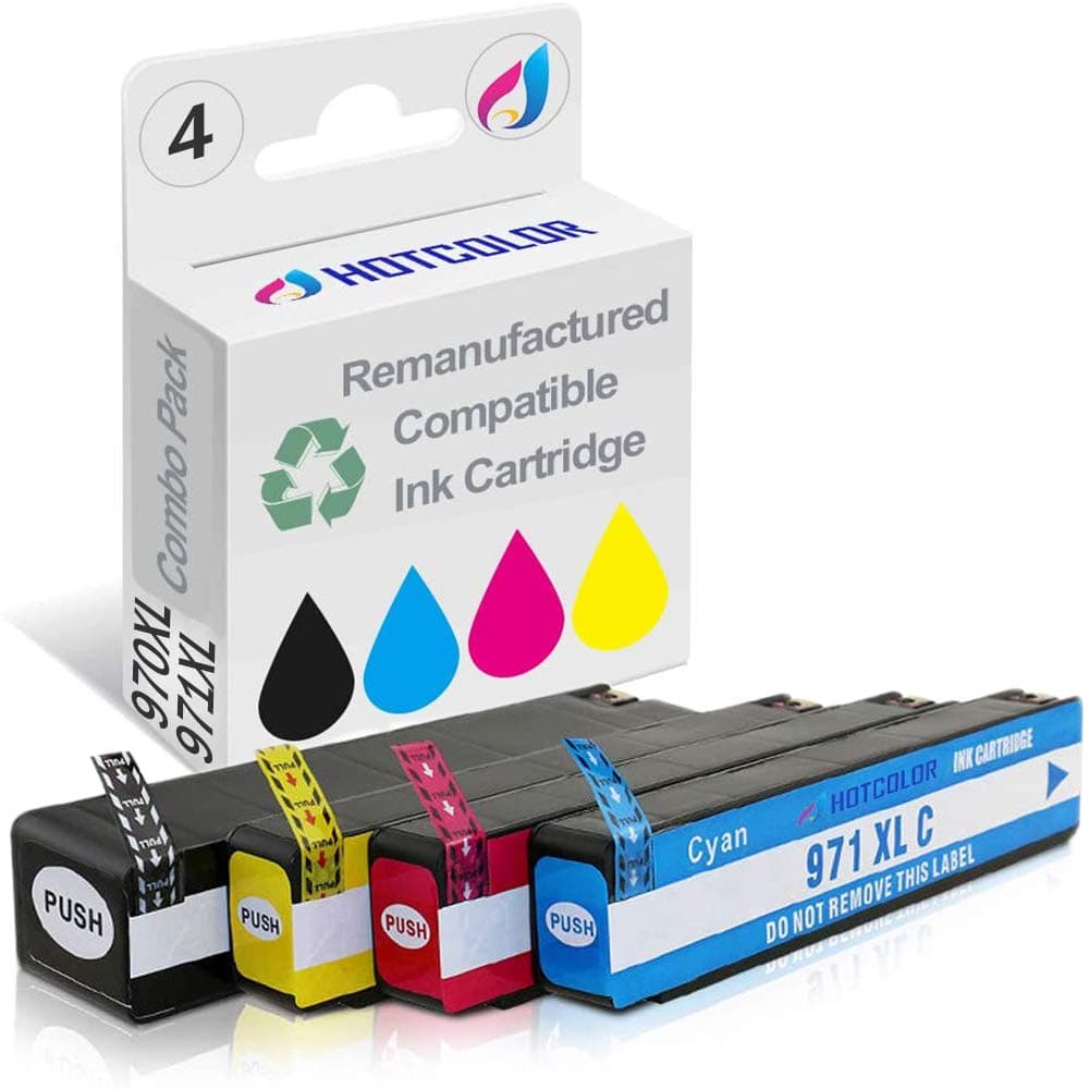 HOTCOLOR Remanufactured Ink Cartridge Replacement for HP 970XL HP 971XL CN625AM CN626AM CN627AM CN628AM for OfficeJet Pro X451dw X476dn X476dw (Black, Cyan, Magenta, Yellow, 4-Pack)