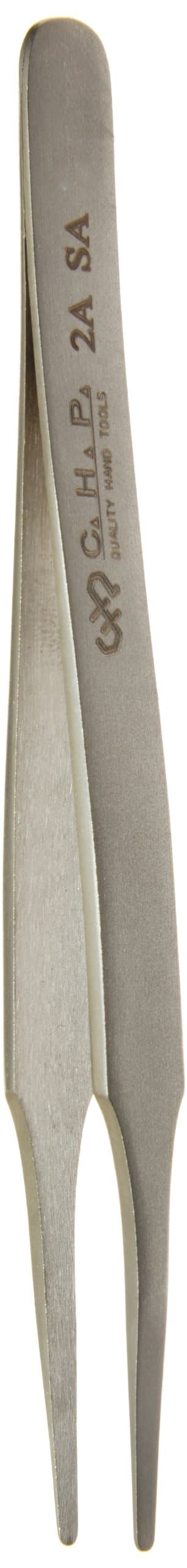 CHP 2A-SA Stainless Steel Non-Magnetic Precision Tweezers with Rounded Tips, Thin Tapered Tines, 4-3/4" Length