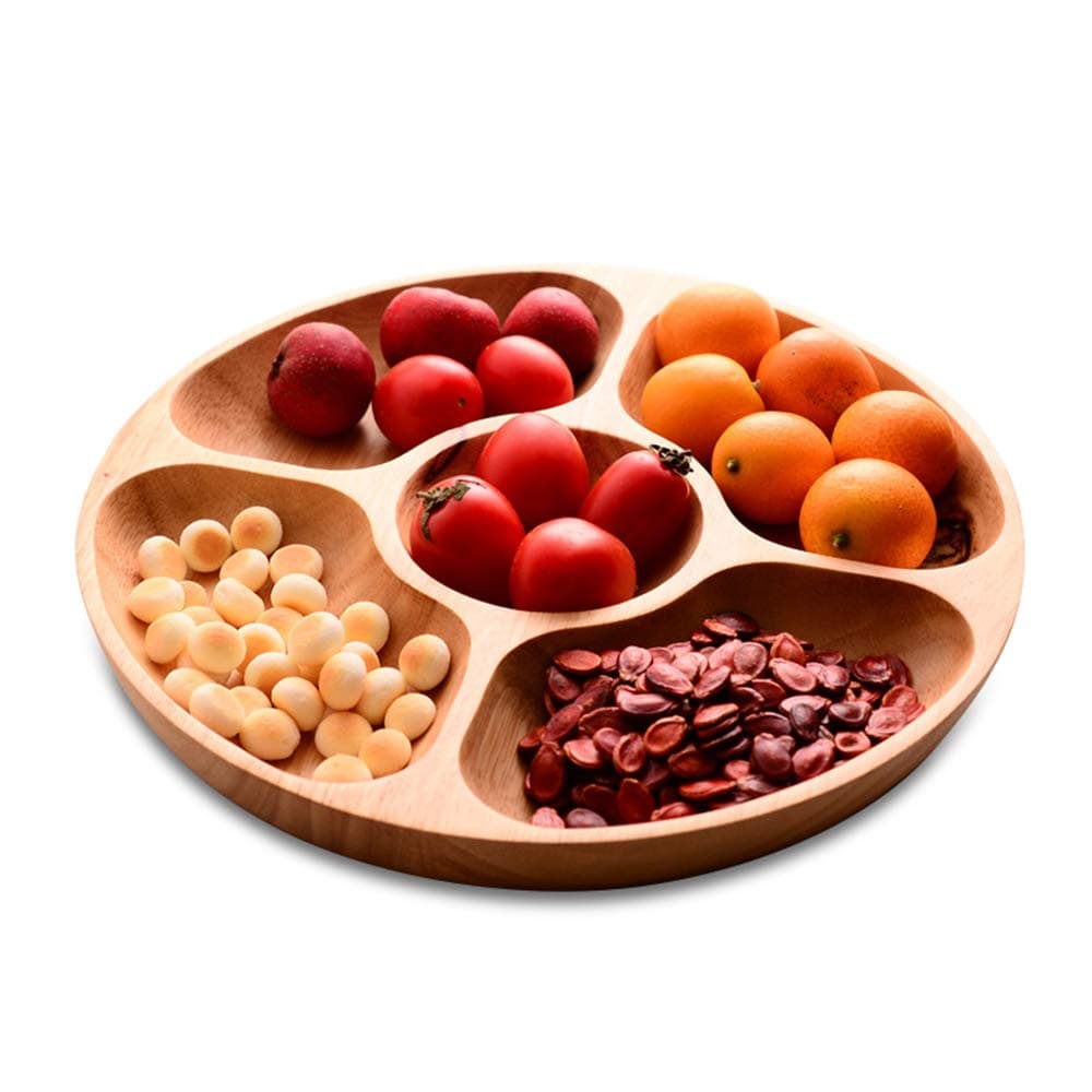 10 & 8 inch Bamboo Wooden Appetizer Plate Serving Platter Dessert Tray Chip and Dip Dish Sandwich Section Plates Compartment Cheese Platter