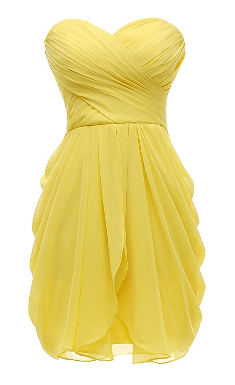 yan qiong Short Sweetheart Prom Dresses Soft Chiffon Evening Dress Bridesmaid Dress Yellow XL