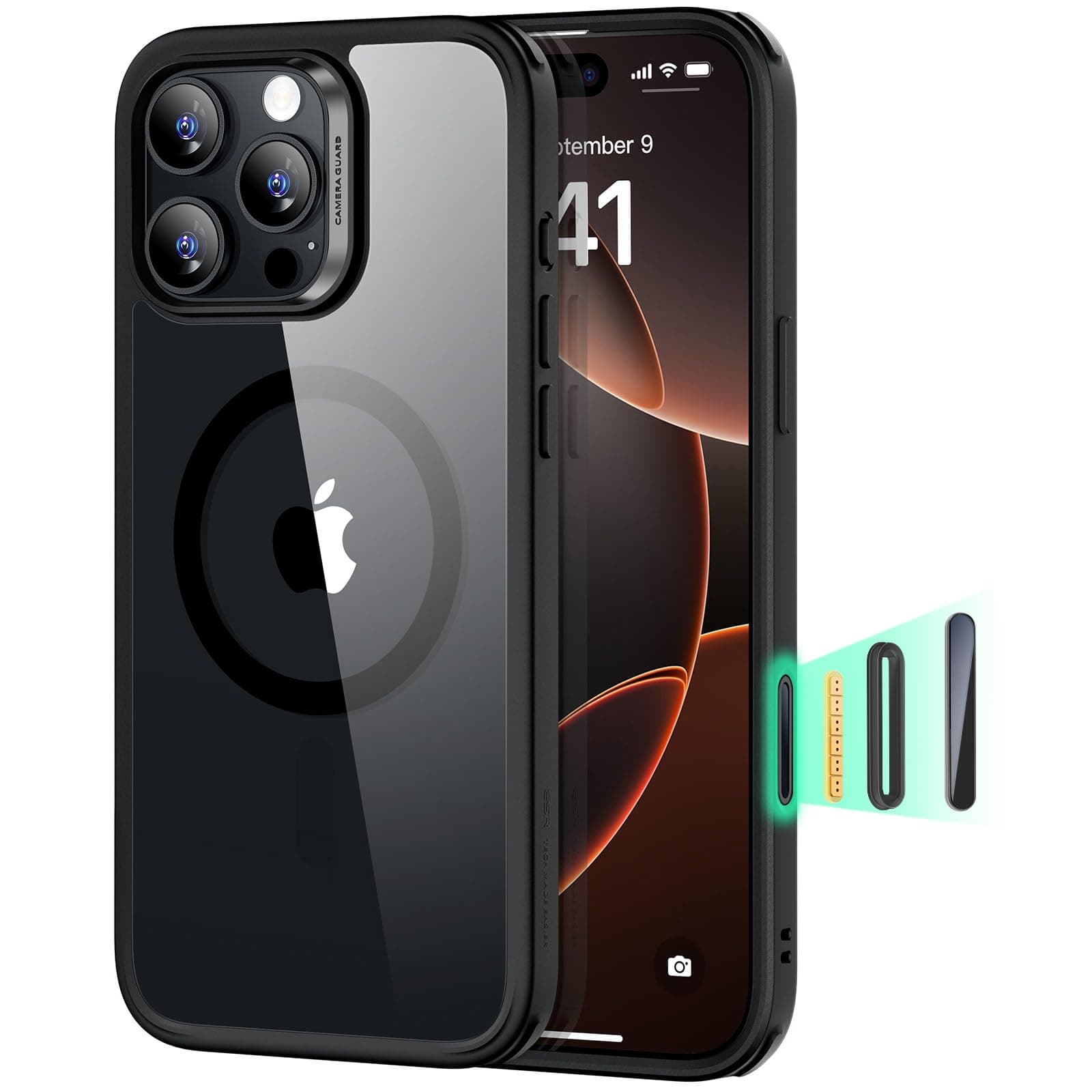 ESR for iPhone 16 Pro Max Case, Compatible with MagSafe, Shockproof Military-Grade Protection, Magnetic Phone Case for iPhone 16 Pro Max, Classic Hybrid Case (HaloLock), Clear Black