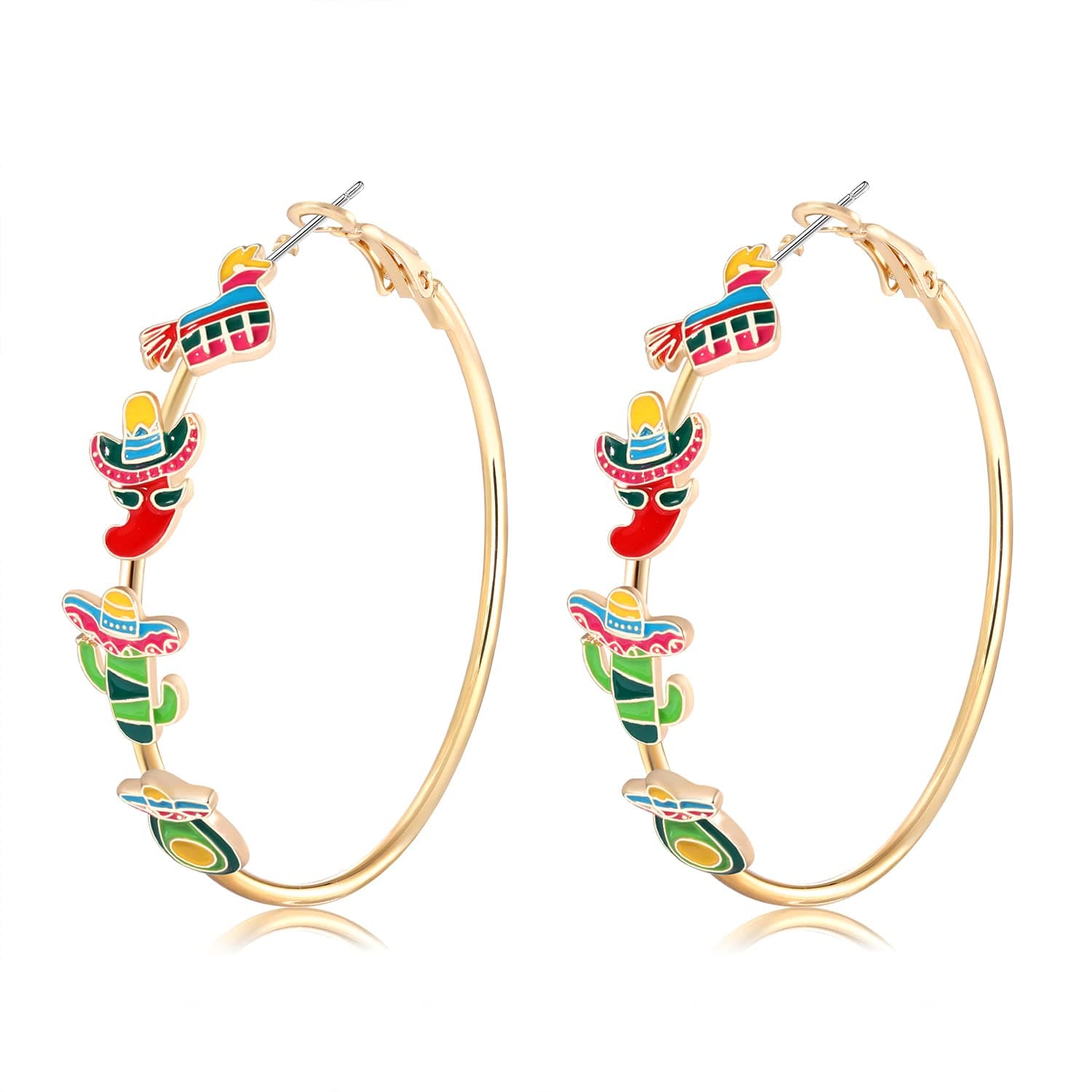 Gold Hoop Earrings for Women Cinco De Mayo Sombrero Pinata Fiesta Earrings Mexican Holiday Carnival Jewelry Gifts