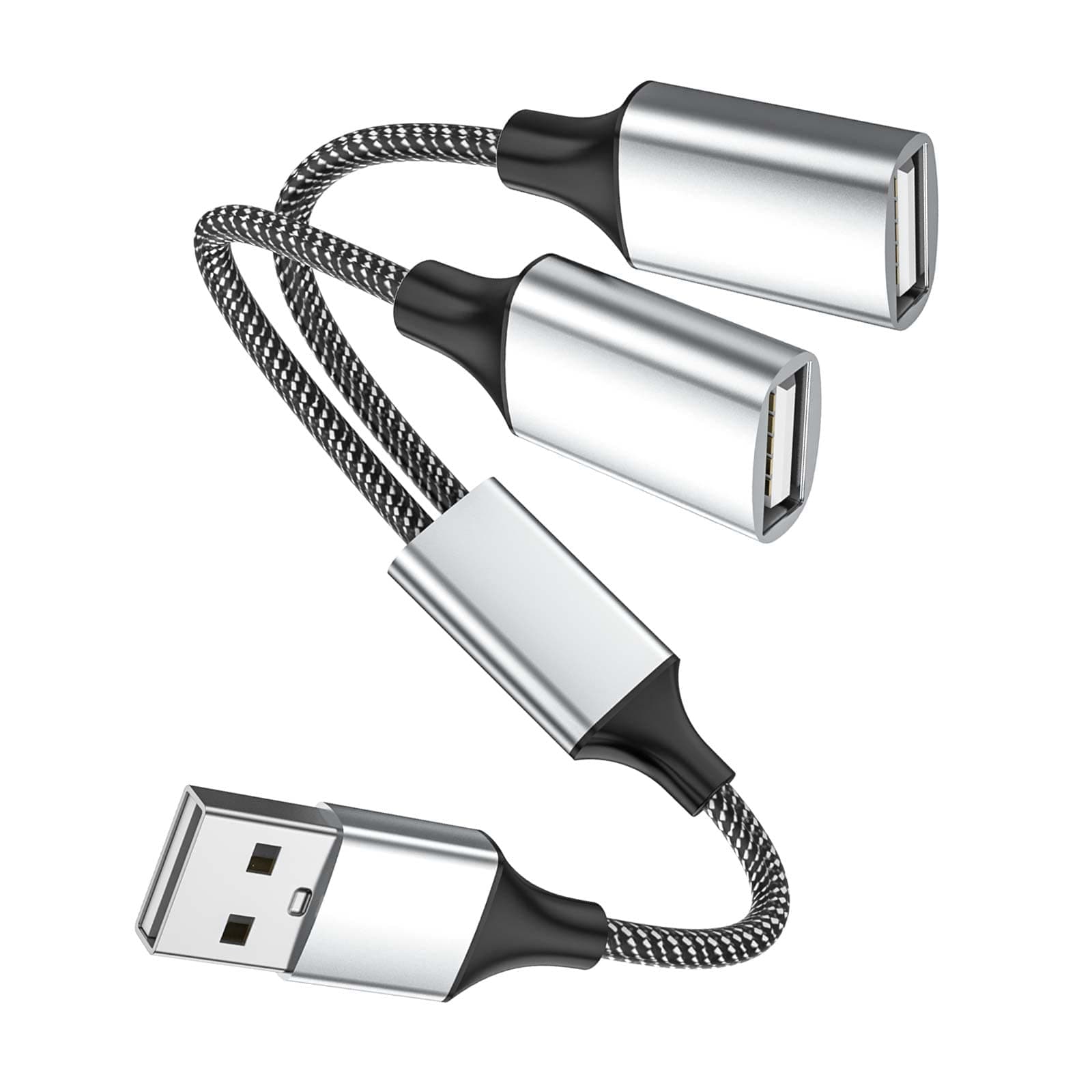 Fidioto USB A Male to 2 Female Y Splitter - 1 in 2 Out for Charging and Data Transfer - Compatible With Printer, Keyboard, Flash Drive, PlayStation, Laptop, LED, Headsets