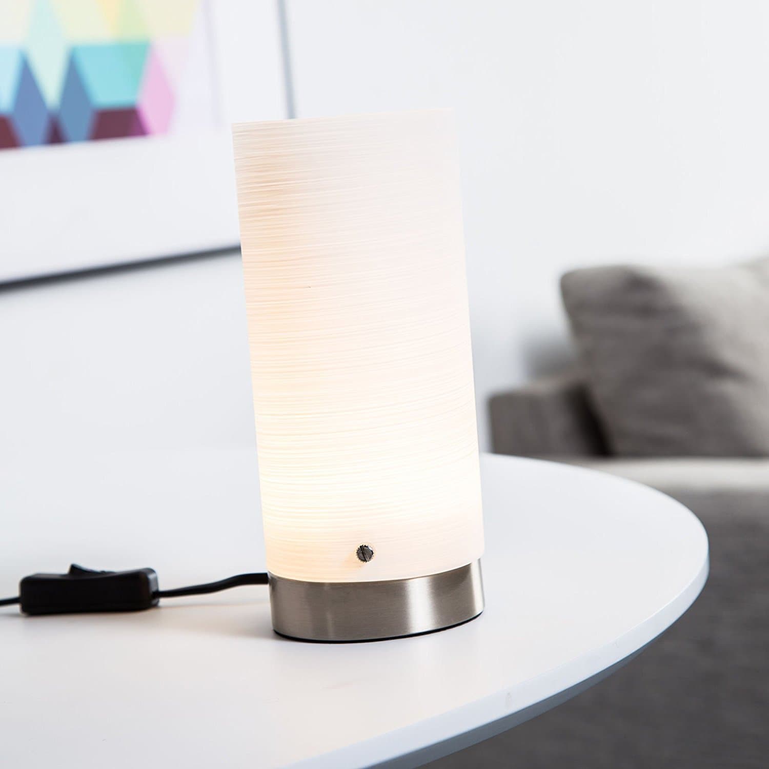 FOSHAN MINGZE Cylinder-Cute Little LED Table Light,Satin Nickel & White Brushed Glass Night Light(3W,260Lumen,On-line Switch)