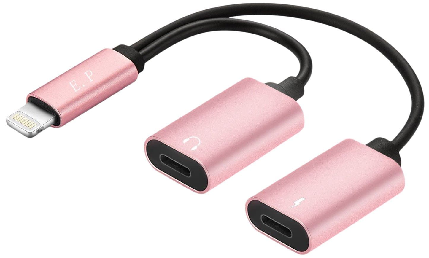 2 in 1 Lightning Adapter for iPhone 7, Dual Lightning Headphone Audio & Charge Adapter for iPhone 7/7 Plus (Support iOS 10.3 & 11) (Rose Gold)