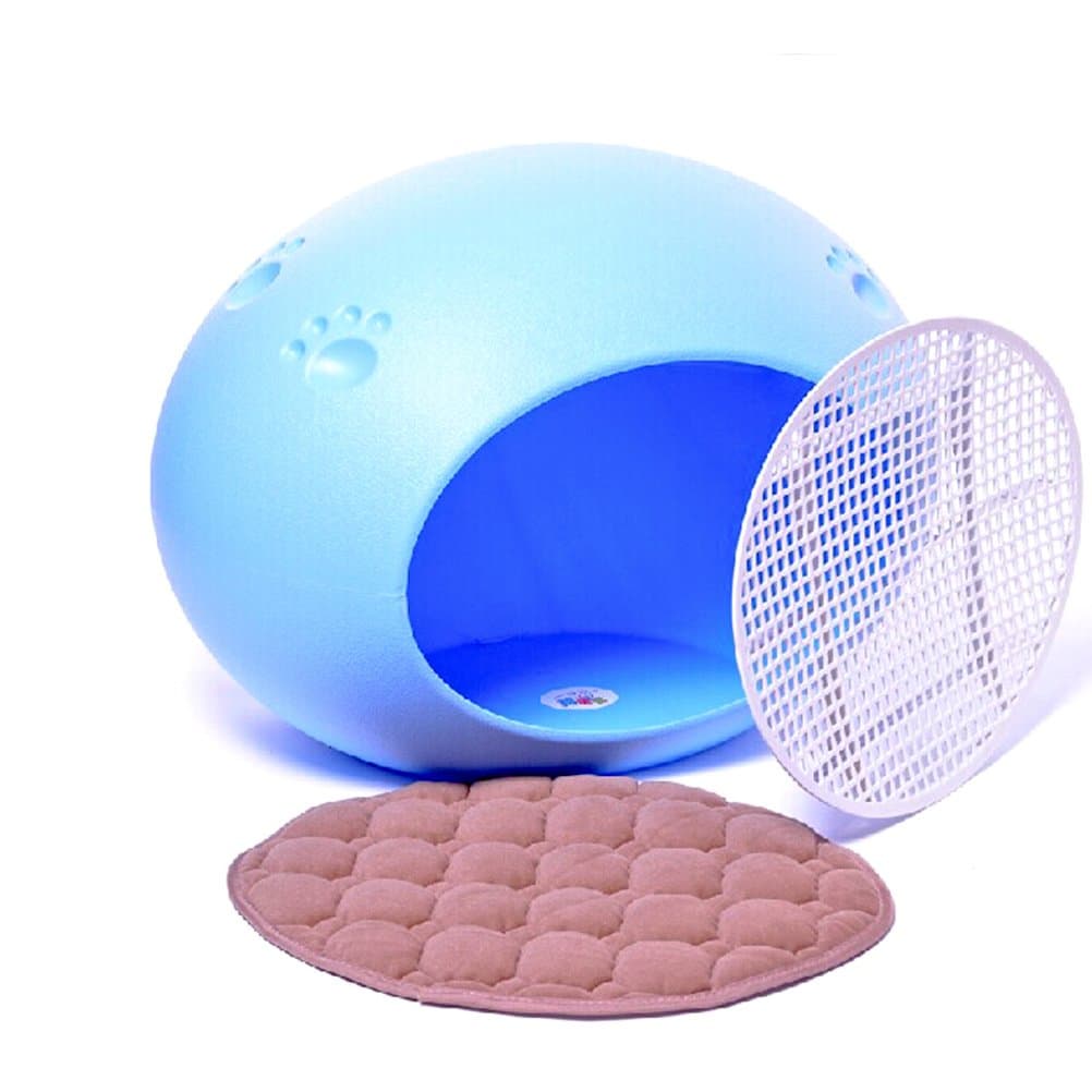 DAODANGUI Small Dog Kennel Cat Litter Nest Egg-Shaped Plastic Dog House Pet Supplies with 2 Mats Blue Medium 23.22"x16.14"x16.92"