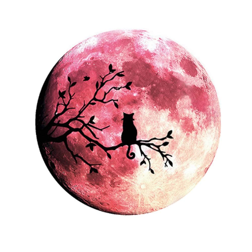 Quanhaigou Glow in The Dark Wall or Ceiling Moon Stickers – Luminous Decal Sticker for Simulated Planet Effect at Night – Red 3D Earth Black Tree Cat