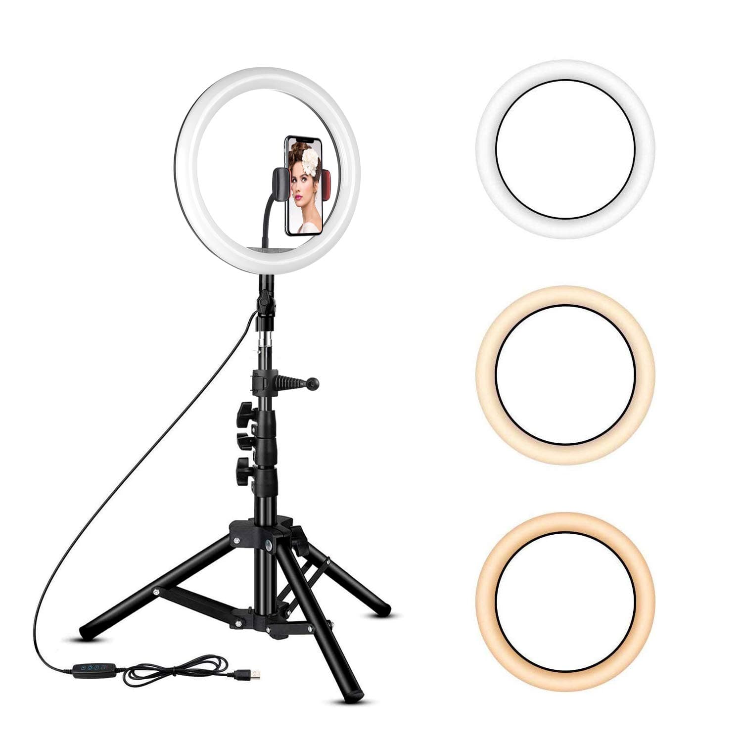 10 inch Ring Light with Tripod Stand - Rovtop LED Camera Selfie Light Ring with iPhone Tripod and Phone Holder for Video Photography Makeup Live Streaming, Compatible with iPhone and Android Phone