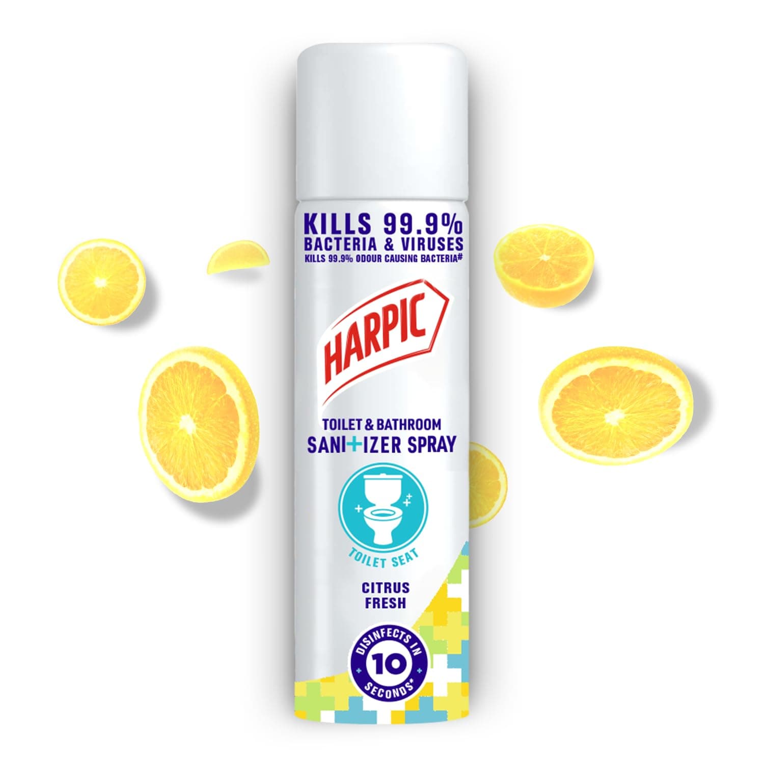Harpic 90 ml - Citrus Fresh, Toilet Seat Sanitizer Spray | Disinfects Toilet Seat Covers, Tap and Doorknob | Kills 99.9% Germs