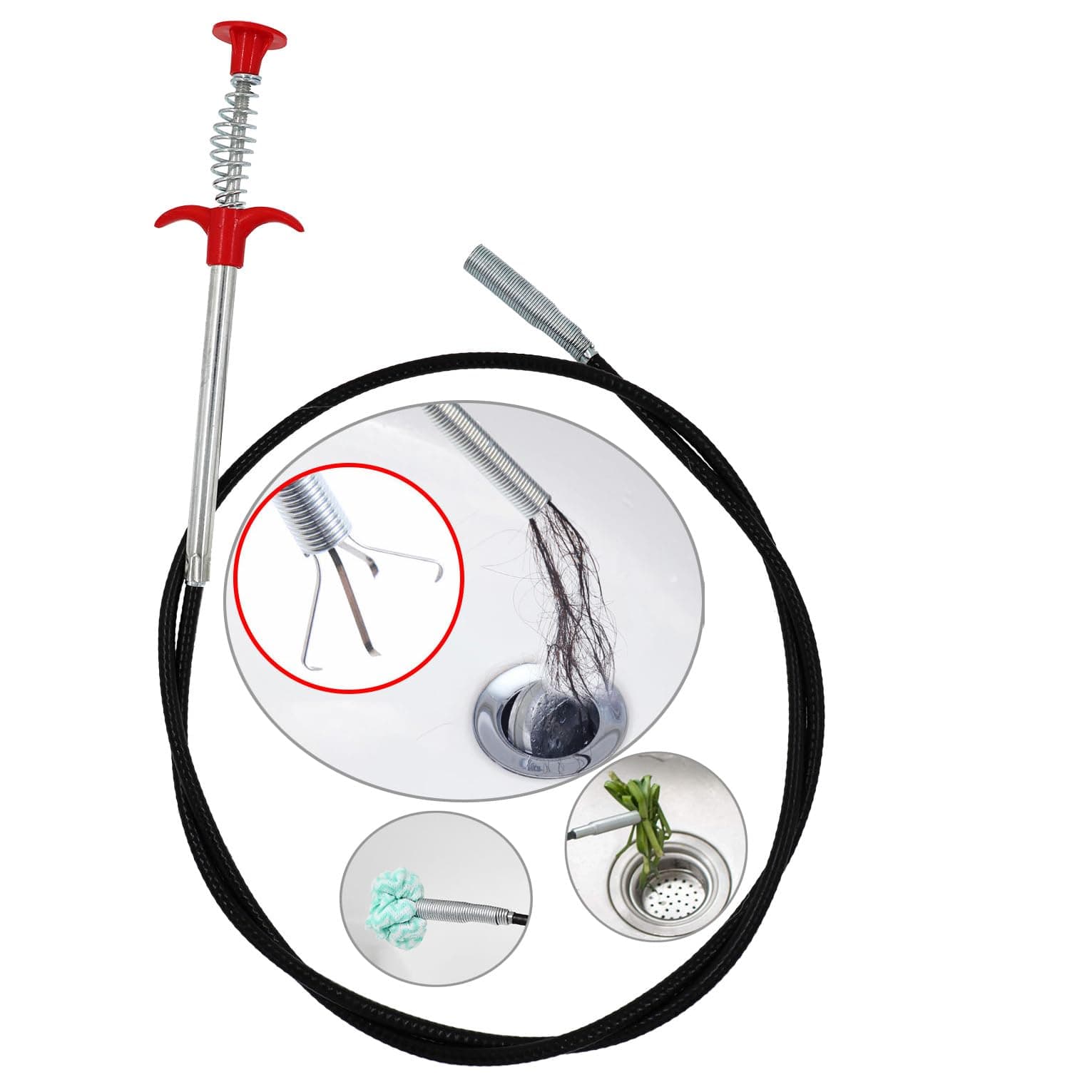 Drain Snake Drain Clog Remover Flexible Grabberable Pick Up Cleaning Tool Reacher Claw Stick, Drain Auger Grab Trash Hairs from Drain,Sink,Bathroom Tub Toilet Hose (118.1 Inch Drain Snake)