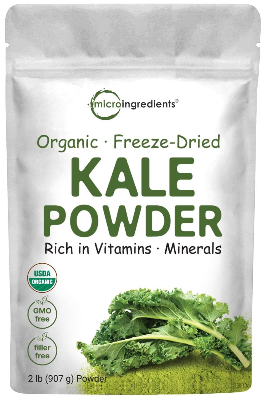 Sustainably US Grown, Organic Kale Powder, 1 Pound (90 Servings), Contains Immune Vitamin C to Support Immune System, Green Superfood for Overall and Liver Health, No GMOs and Vegan Friendly