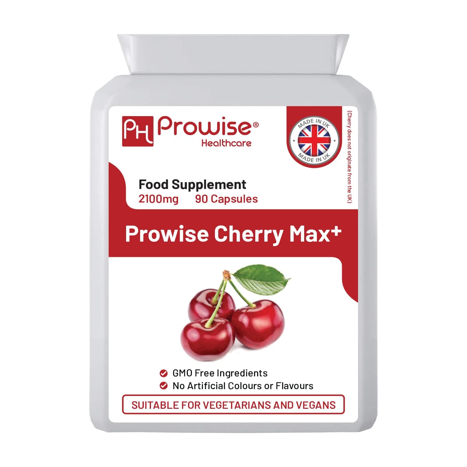 Cherry Max+ 2100mg Montmorency Cherry Added with Black Cherry I 90 Vegan Capsules High Strength I Made in The UK by Prowise Healthcare