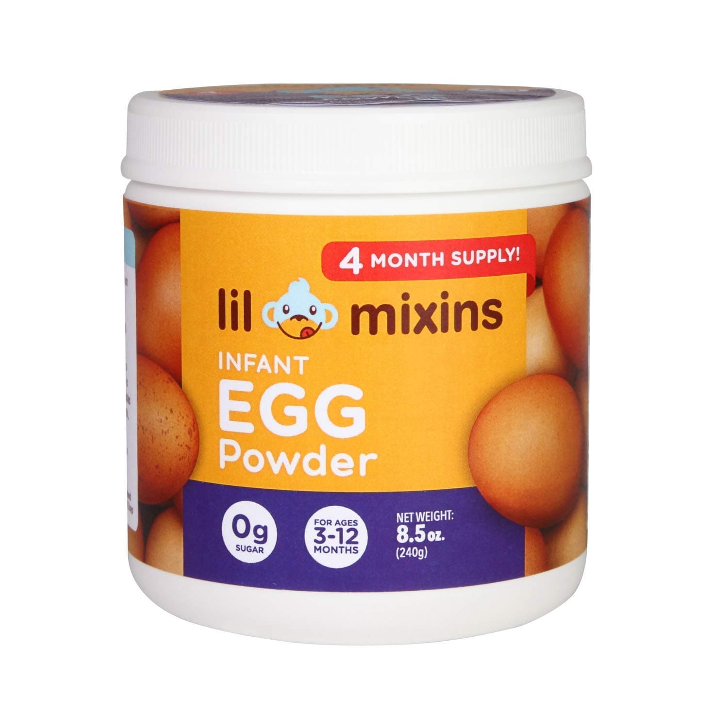Lil Mixins Early Introduction Baked Egg Protein Powder for Infants & Babies, Stop Egg Allergies Before They Start, Easily Add to Baby Food, 0g of Sugar, 4 Month Supply