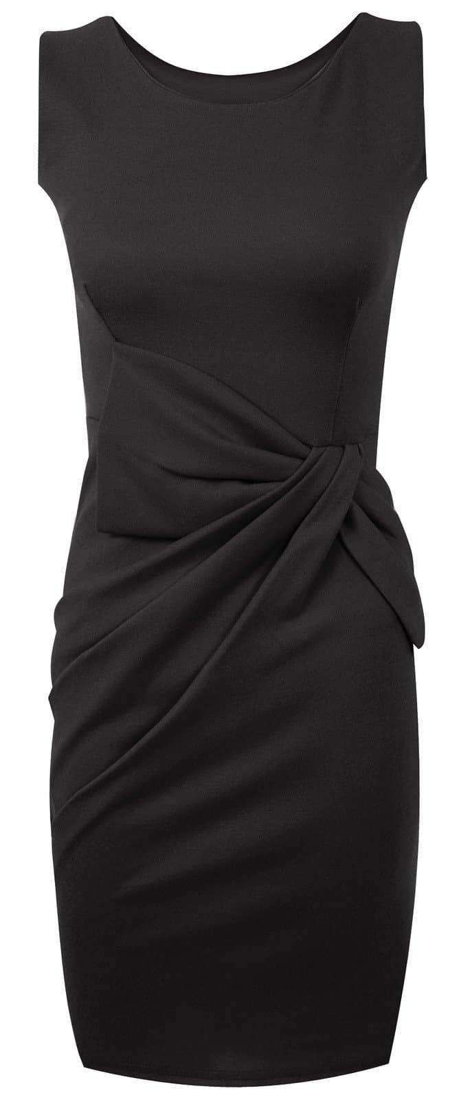 Womens Big Bow Detail Pleated Ponte Dress, Black, 16