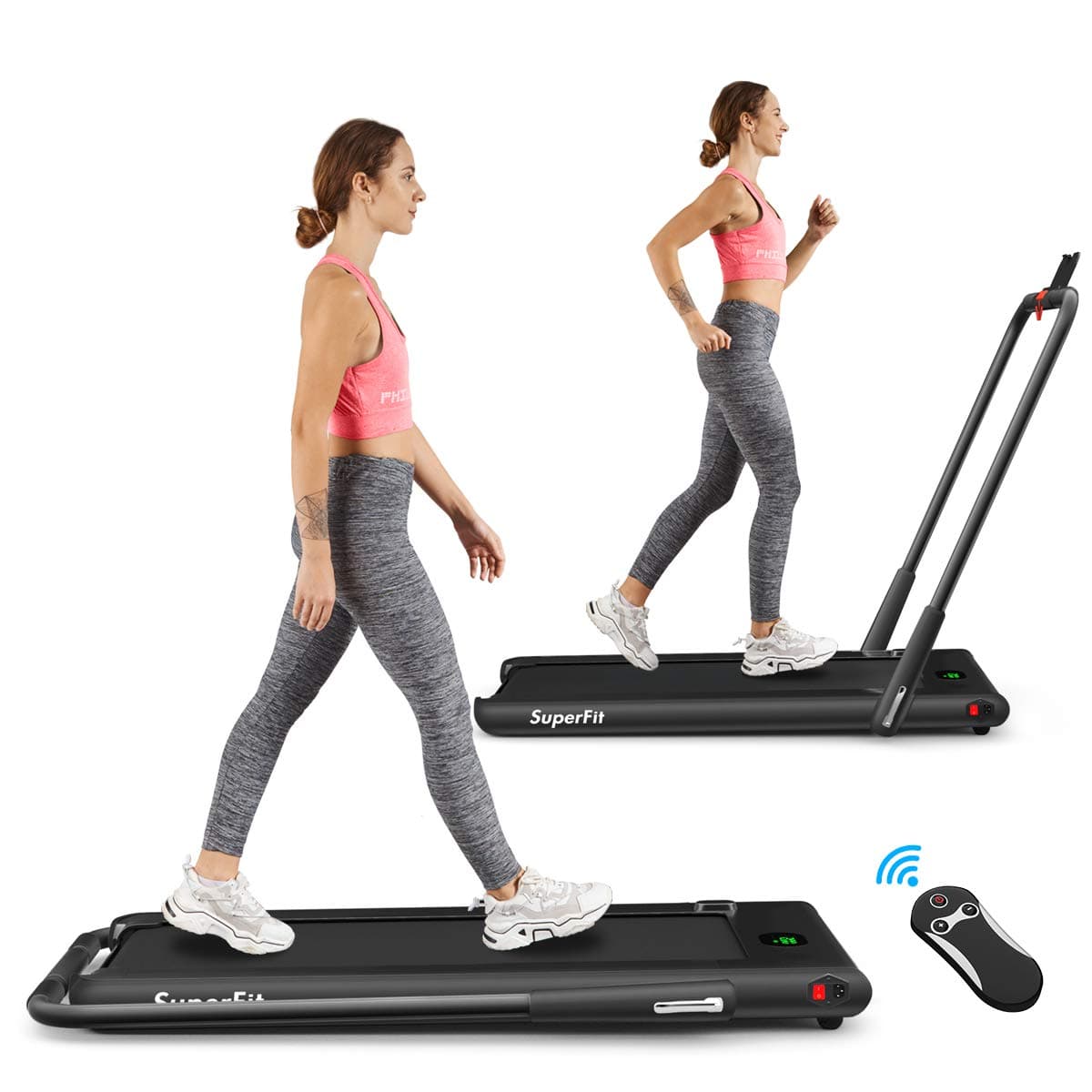 Goplus 2 in 1 Folding Treadmill, 2.25HP Under Desk Electric Superfit Treadmill, Installation-Free with APP Control, Remote Control, Bluetooth Speaker, LED Display, Walking for Home