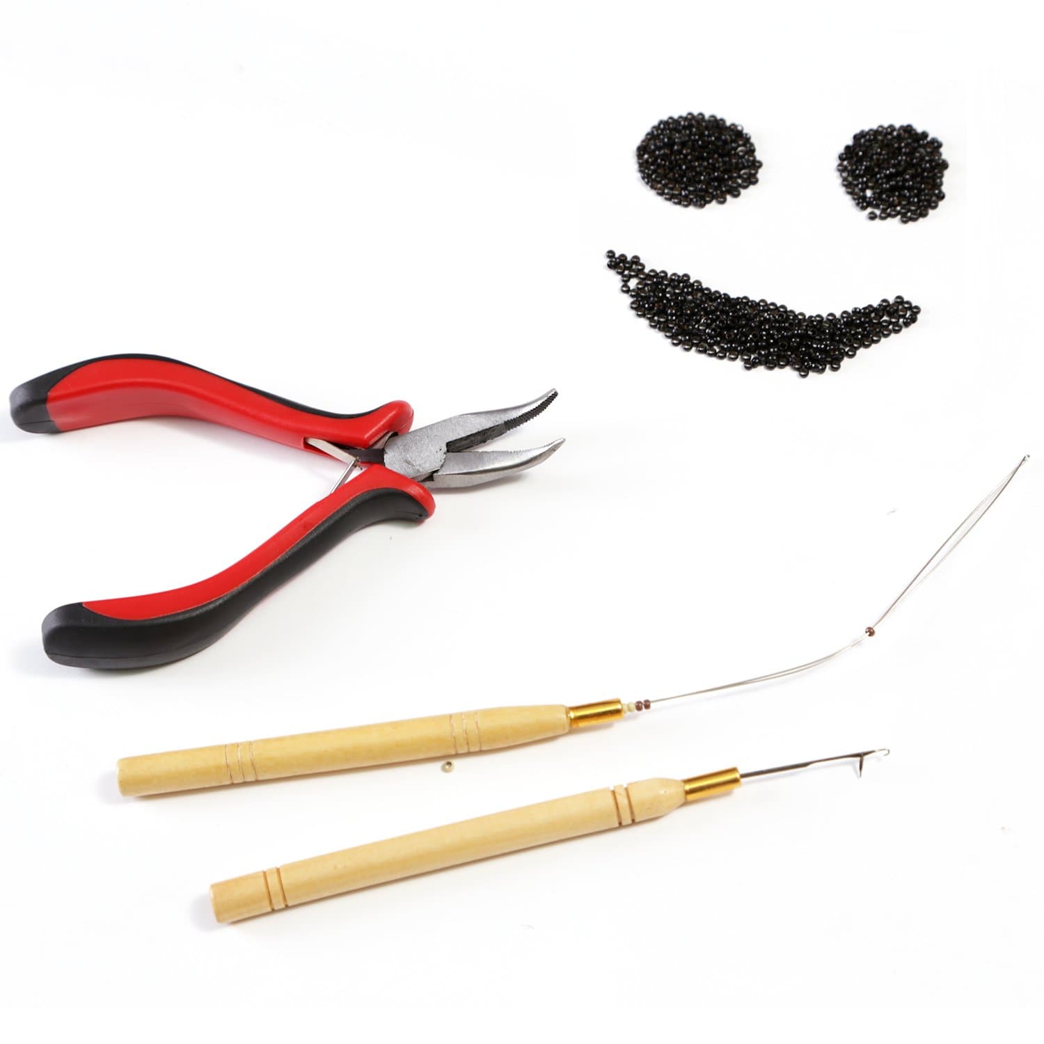 3pcs Kit for Nano Ring Link Hair and Feather Extensions: Pliers, Micro Pulling Needle, and Loop Threader (Black)