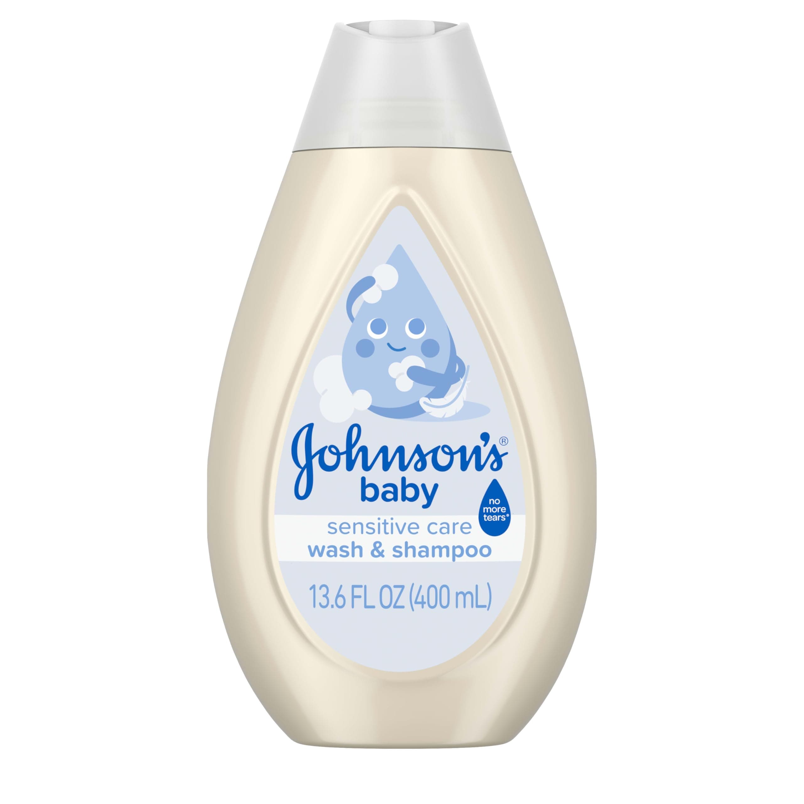 Johnson's Sensitive Care Baby Wash & Shampoo, Daily Moisturizing 2-in-1 Baby Wash & Shampoo to Gently Cleanse Without Drying Out Sensitive Skin, Light Scent, Hypoallergenic, 13.6 fl. oz