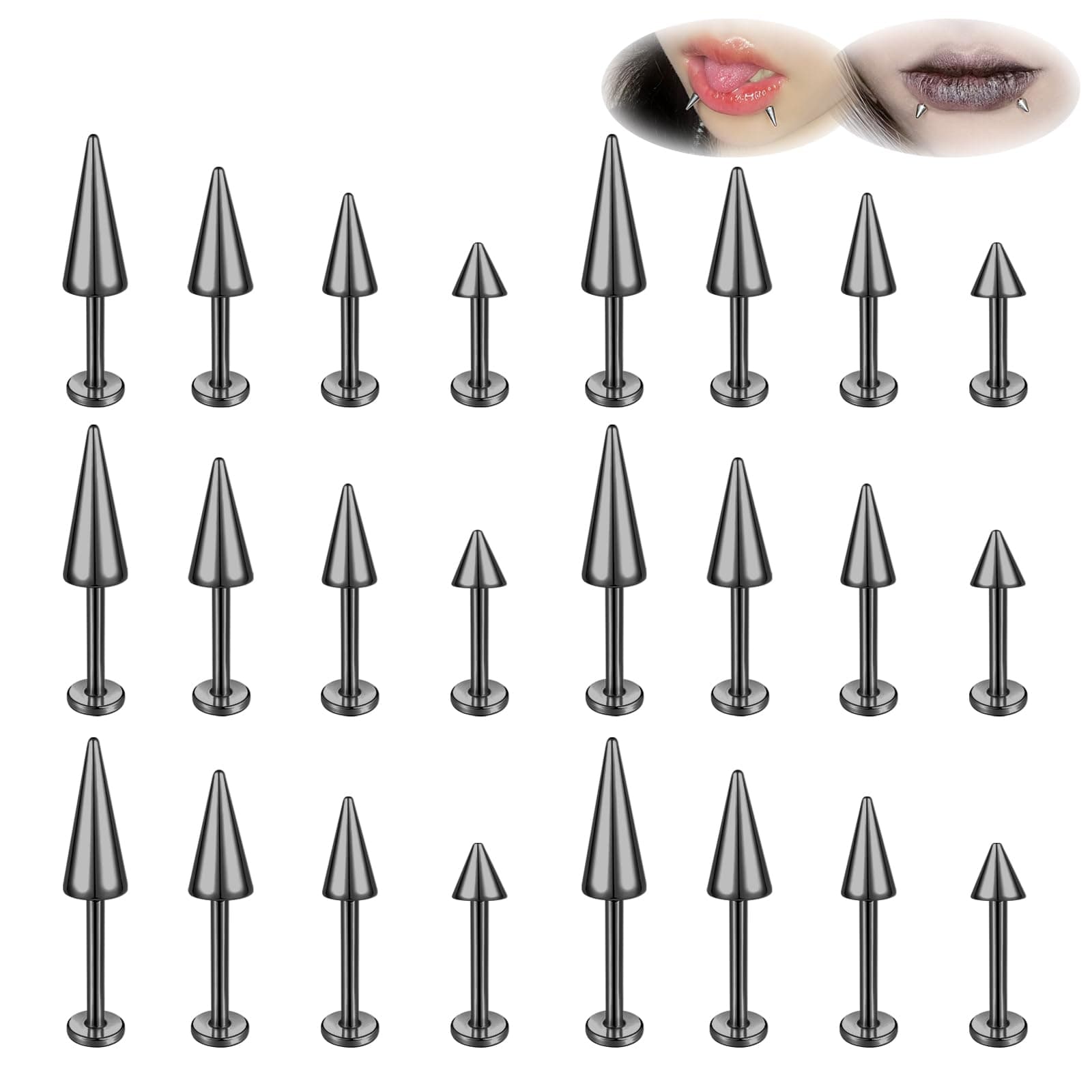 ZS20G Spike Nose Rings Studs, 18G Stainless Steel Spike Stud Earrings, 16G Septum Lip Rings Cartilage Tragus Helix Piercing for Women Men
