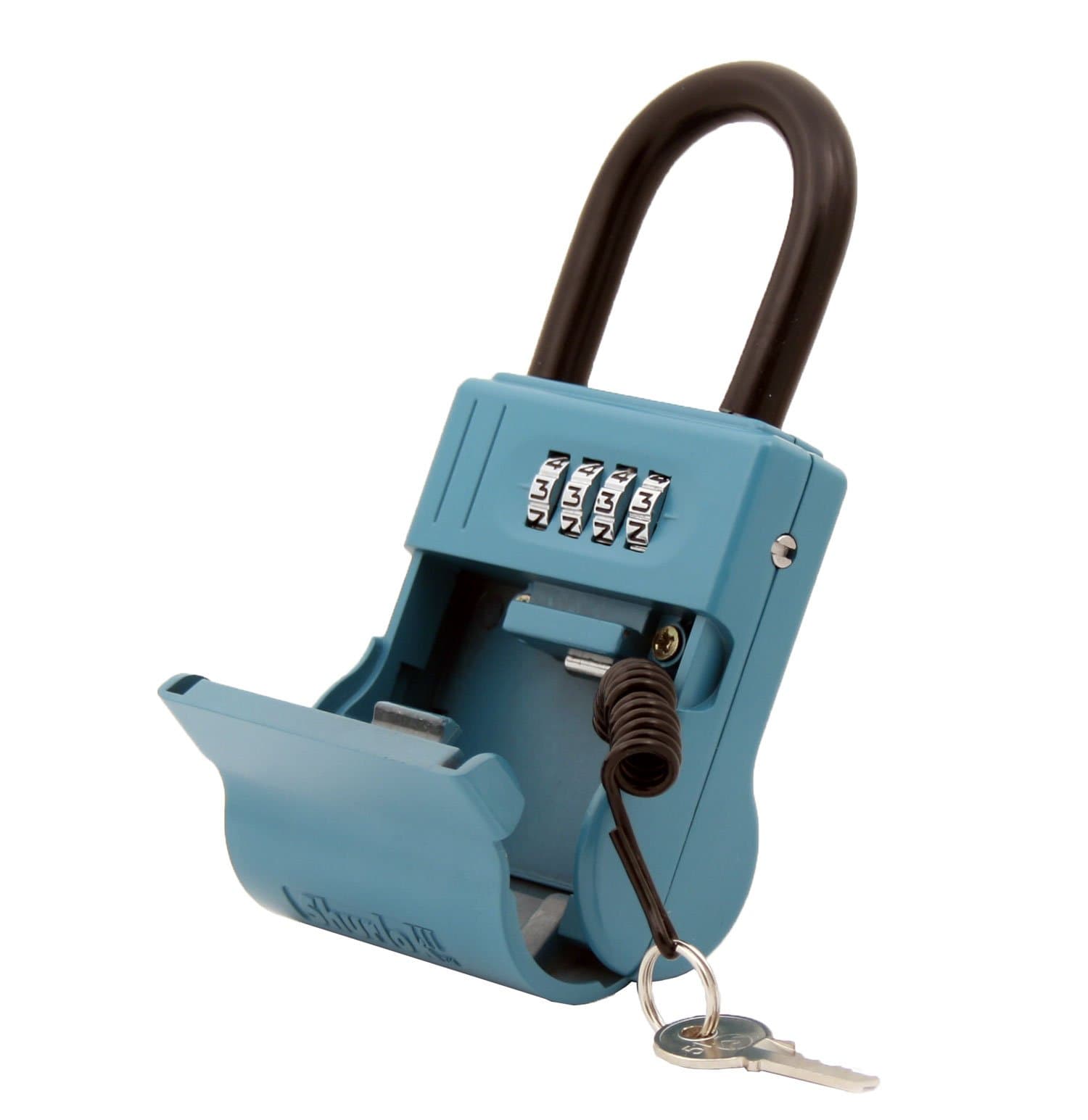 ShurLok II SL-600W-C 4 Dial Numbered Key Storage Combination Lock Box With Blue Finish and Key Cable - 12 Pack