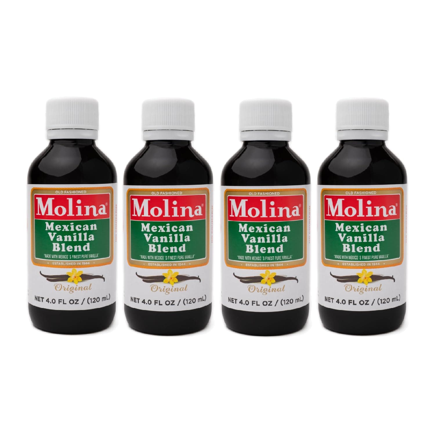 Molina Mexican Natural Vanilla Blend with Pure Vanilla Extract, 16 Fl Oz. (4 Pack of 4oz Bottles)