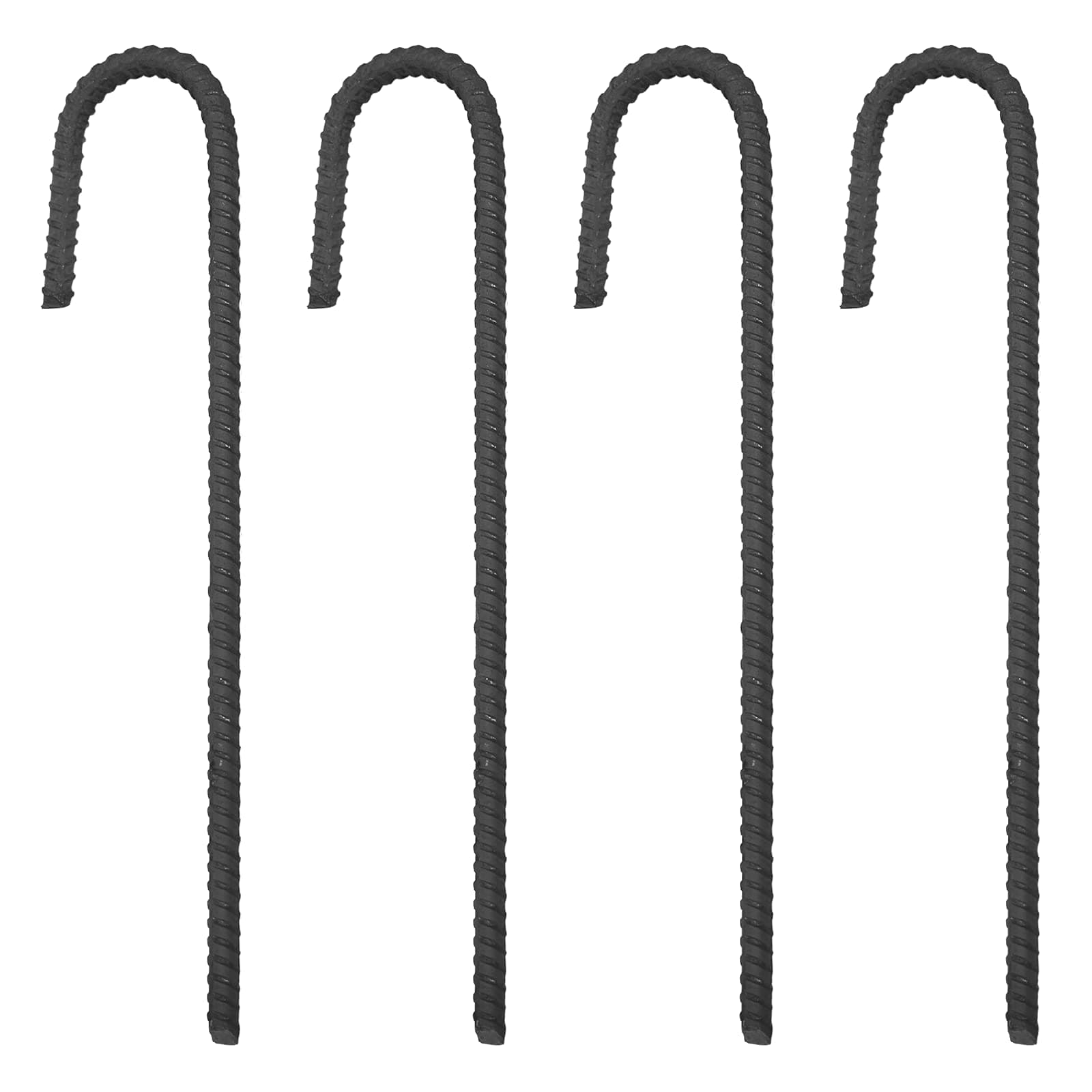 Pinnacle Mercantile 4 Pack Rebar Stakes J Hook Heavy Duty Steel Ground Anchors 12 inch Chisel Point End Made USA