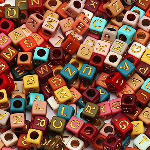 ToBeIT 1000pcs Letter Beads Acrylic Bead Alphabet Letter A-Z Cube Beads for Jewelry Making, Bracelets, Necklaces, Key Chains （Gold Color-C）