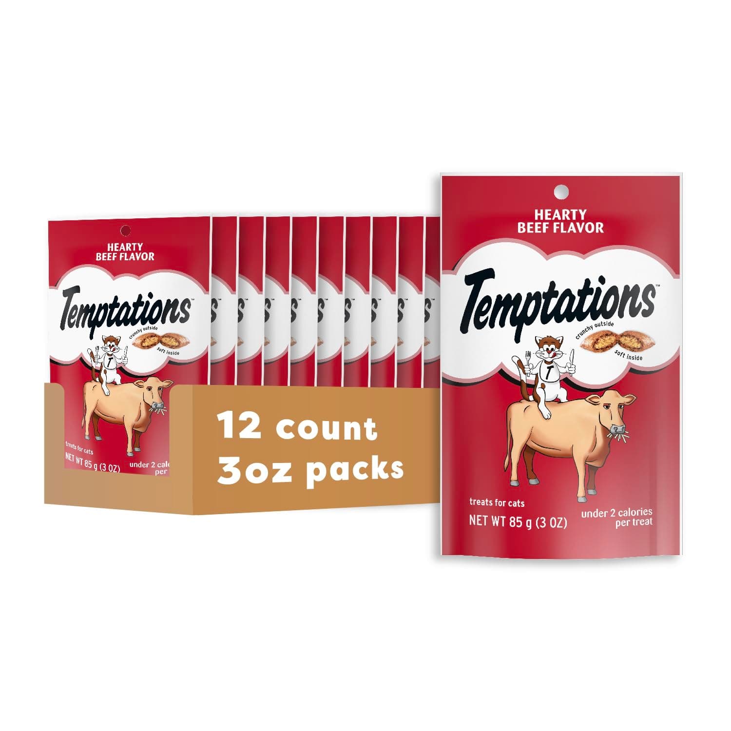 Classic Soft Cat Treats, Hearty Beef Flavor, Crunchy Cat Treats, 3 oz. Pouch (Pack of 12)