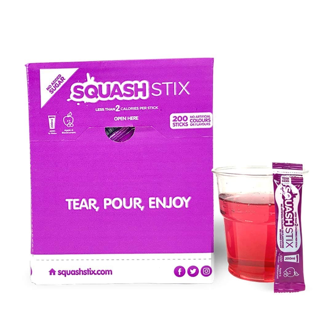 Squash Stix | Water Enhancer | Office Drink | Catering | Rehydration | Instantly Mixes with Water | (Apple & Blackcurrant, 200)
