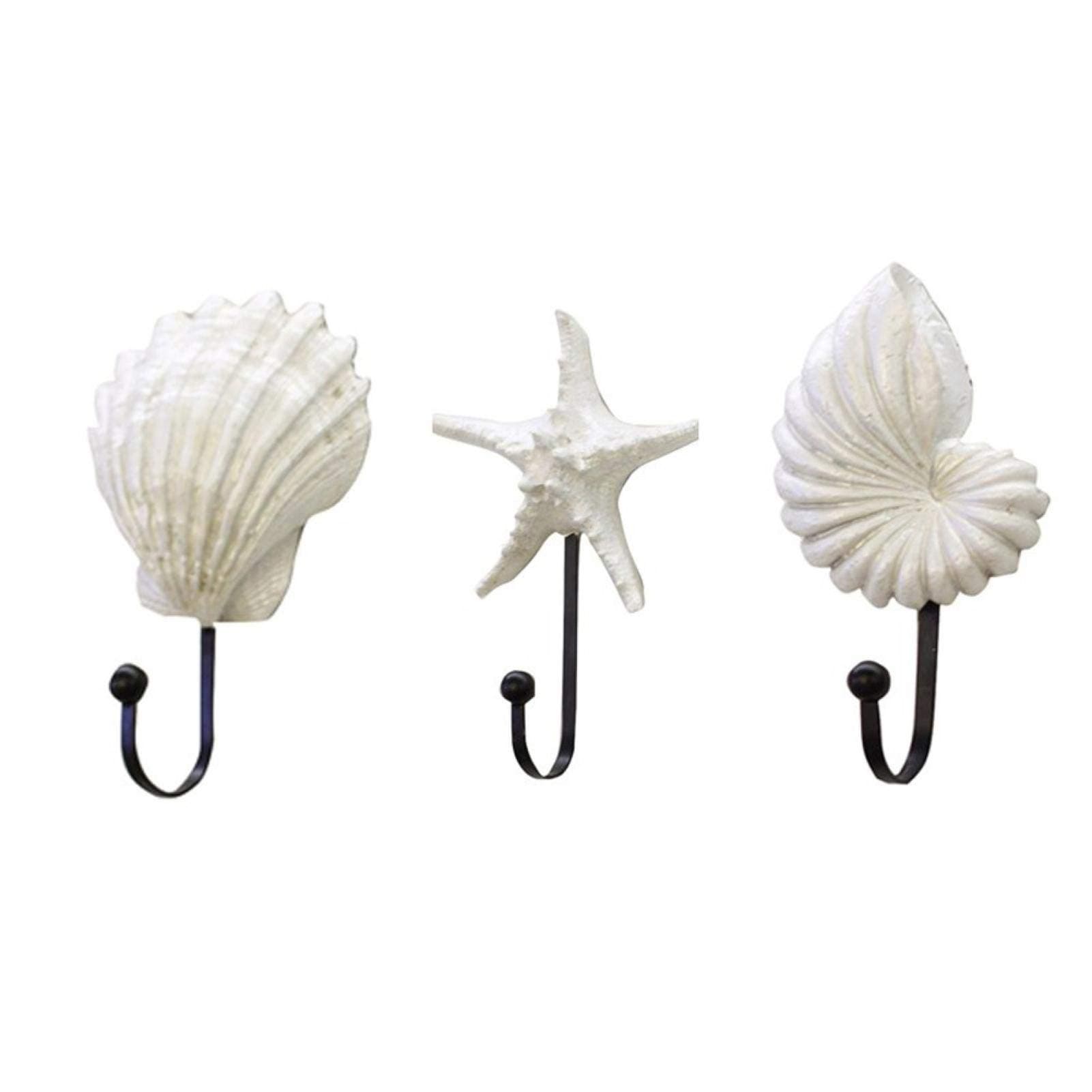 MOVKZACV Sea Shell Wall Hook Hangers, Vintage Seashell Coat Hook Hanger, 3pcs/Set Resin Hanger Decorative Hooks, Coastal Theme Beach House Decor