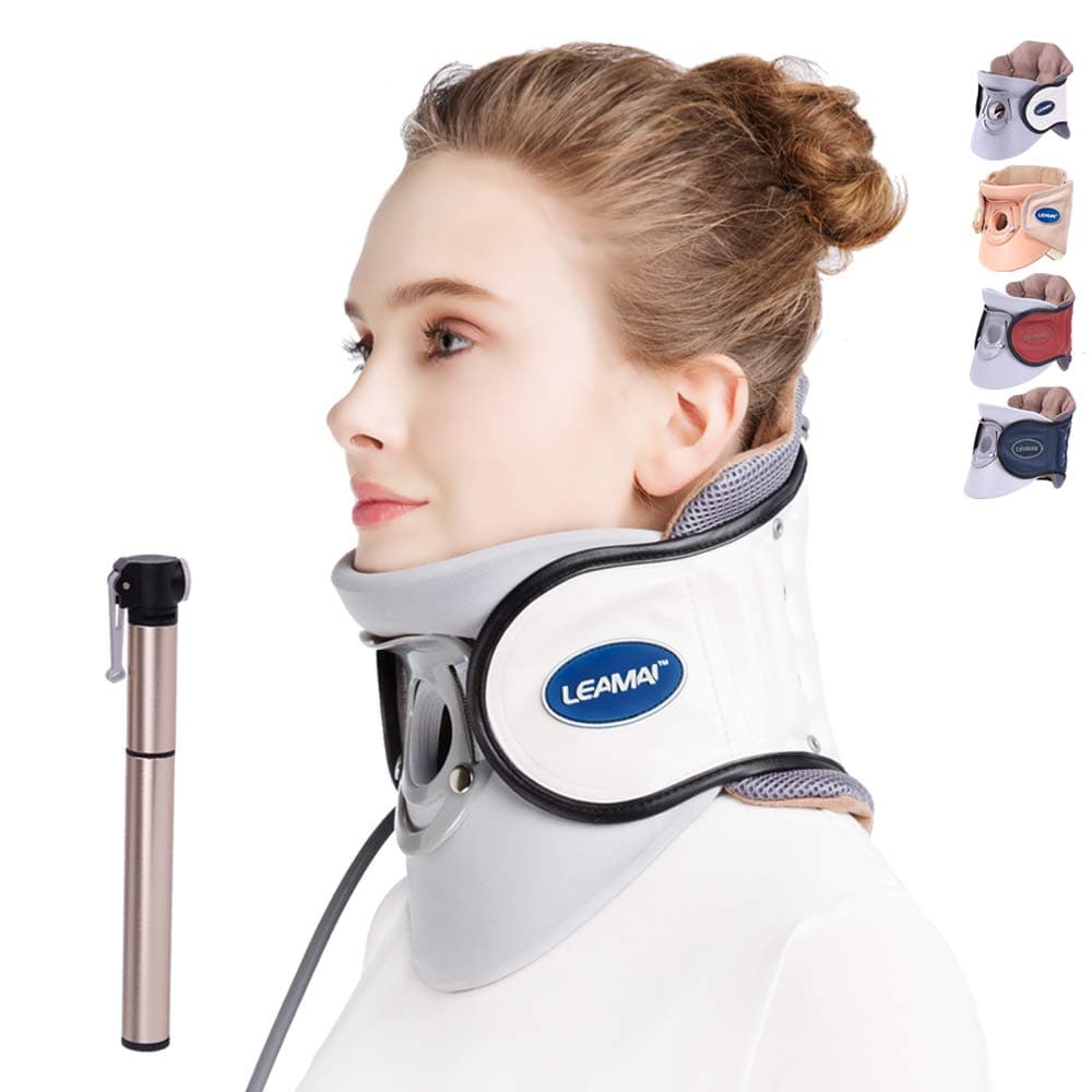Standard Cervical Neck Traction-Adjustable Neck Stretcher Collar for Home Traction Spine Alignment -(C02,White)