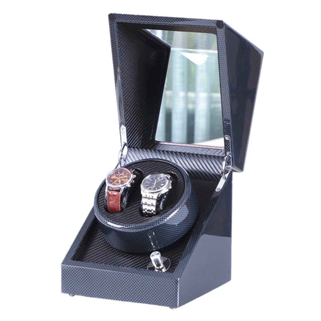 Double Watch Winder, Love Nest Carbon Fiber High-Grade Japanese Mabuchi Motor Wood Automatic Watch Winder Piano Finish Pure Handmade with Quiet Watch Winder Box [Power Included]