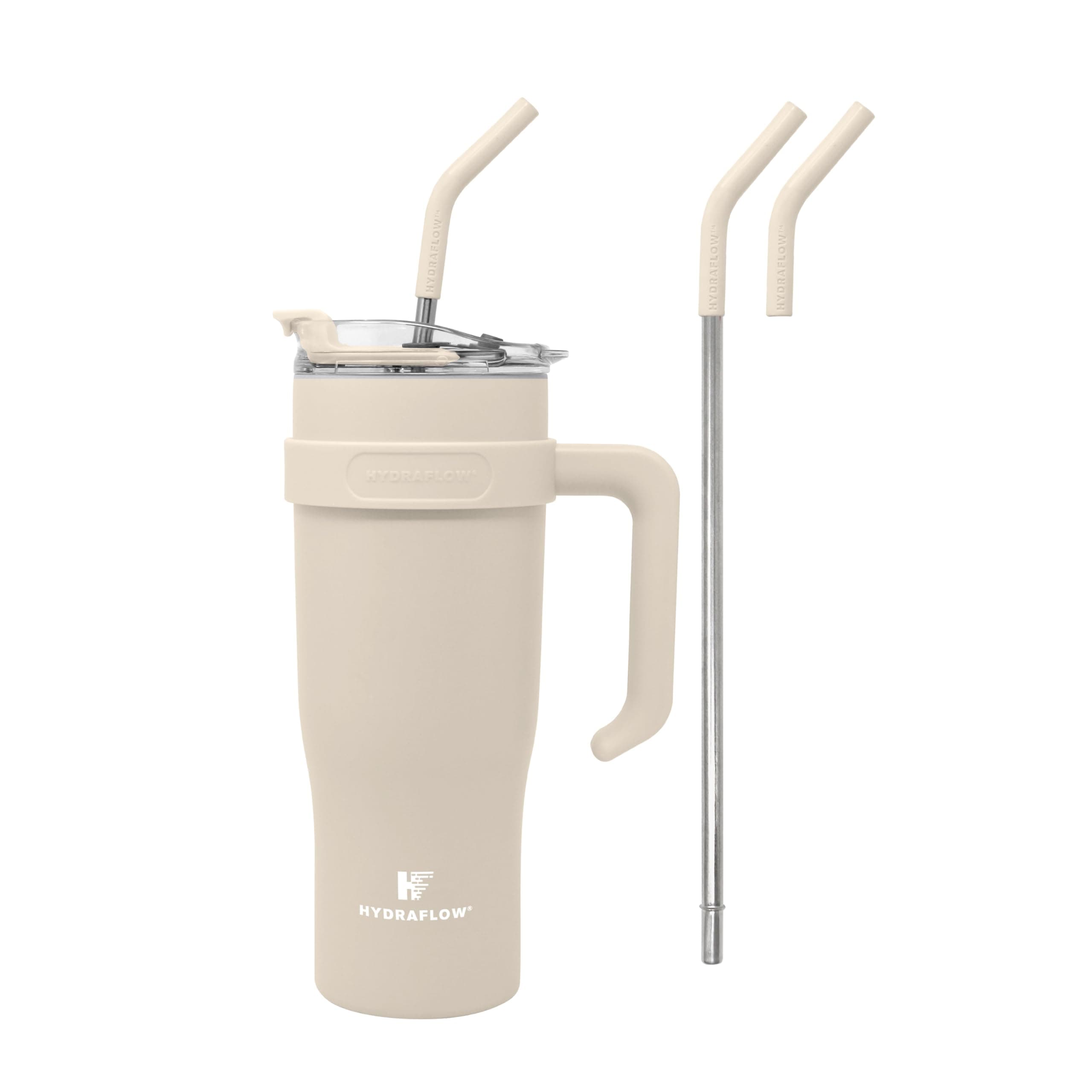 Hydraflow Capri - 40oz Tumbler with Straw and Handle - Triple Wall Vacuum Insulated Tumbler - Insulated Smoothie Cup - Stainless Steel - Sand