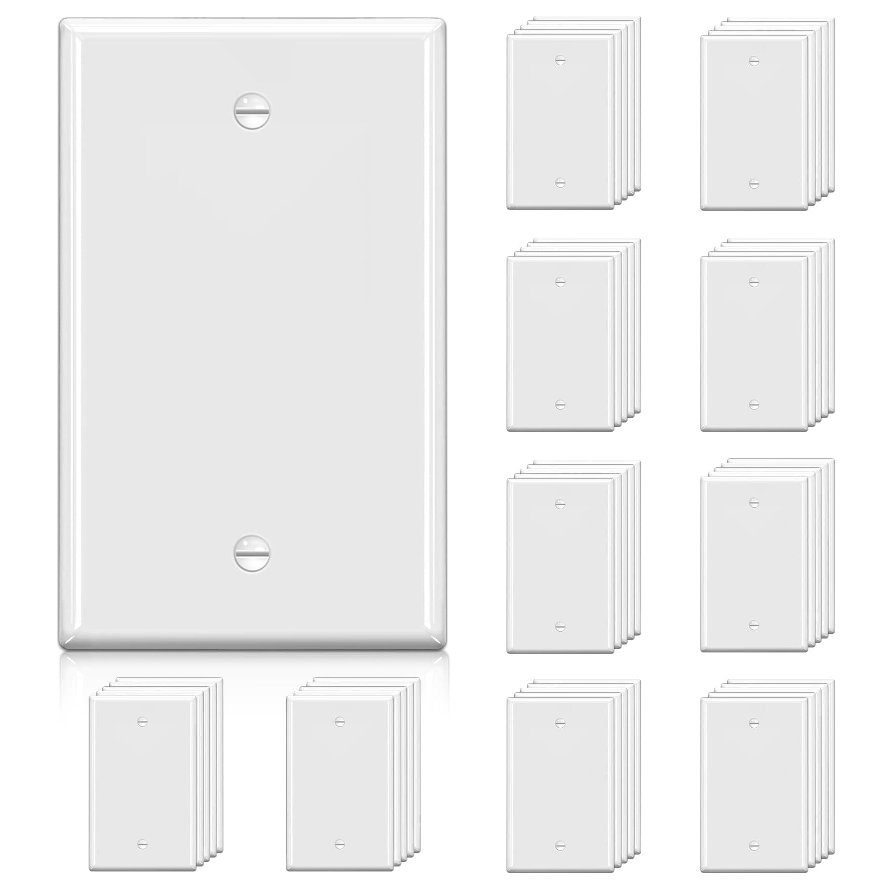BESTTEN50 Pack 1-Gang Blank Wall Plate, No Device Outlet Cover, H4.53” x W2.76”, Unbreakable Polycarbonate Thermoplastic Wallplate, UL Listed, White