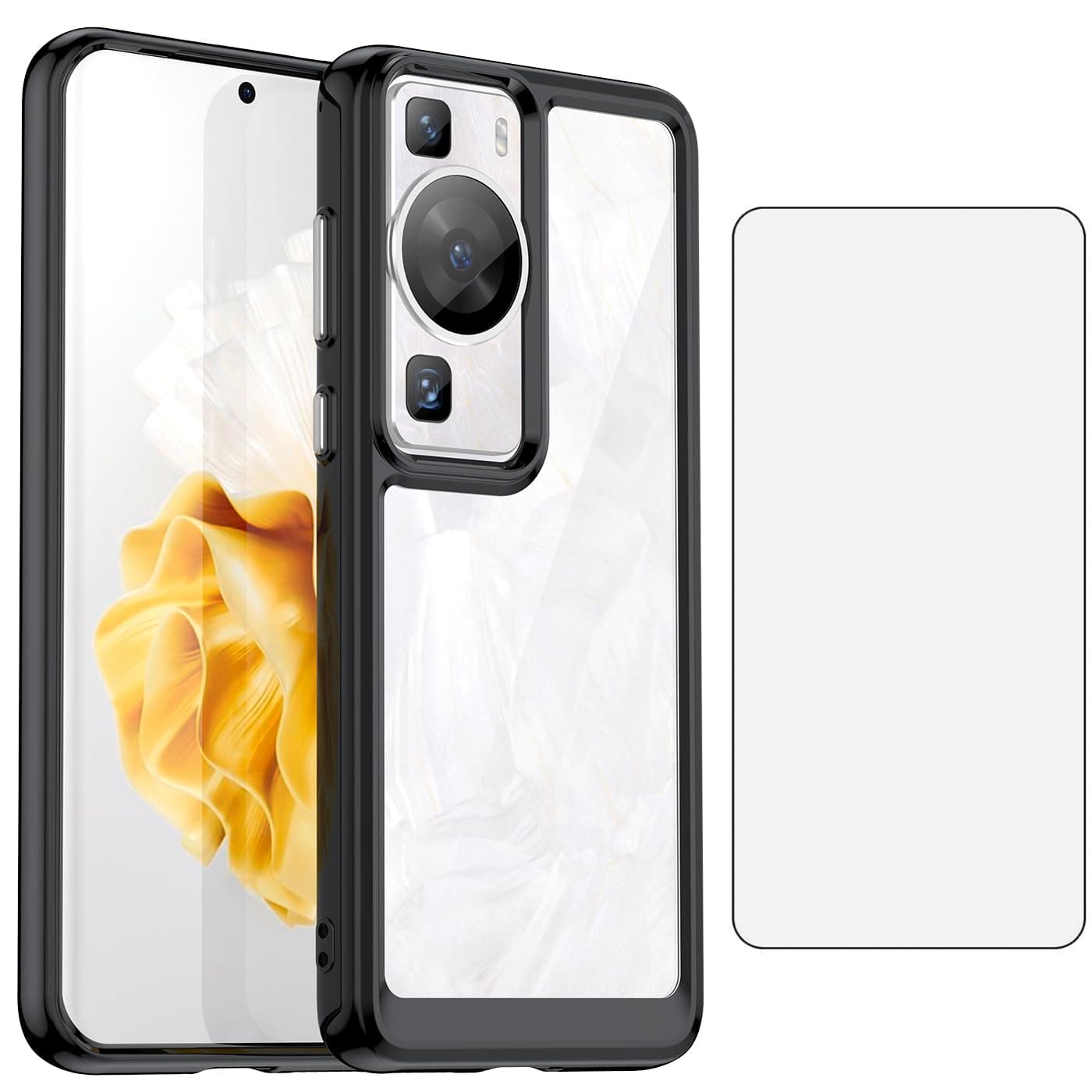 Asuwish Phone Case for Huawei P60 / 60 Pro with Tempered Glass Screen Protector Cover and Cell Accessories Slim Soft TPU Silicone Rubber Protective Hawaii P60Pro P 60 60P 60pro Women Men Clear Black