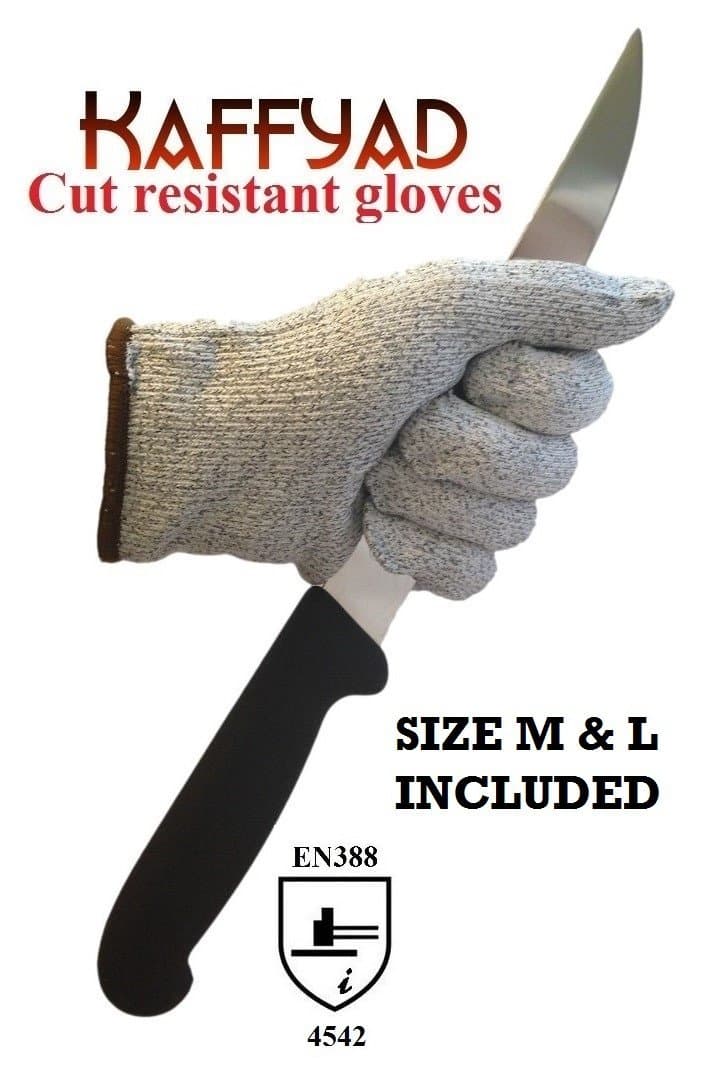 Level 5 Cut Resistant Kitchen and Work Safety Gloves. Size Medium and Large. Bundle - 2 pairs included, one Large and one Medium.