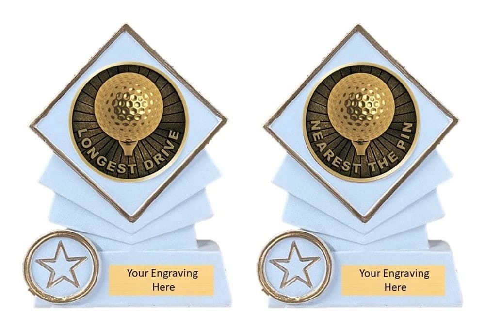 Longest Drive & Nearest The Pin Twin Pack Golf White Resin Trophy Award 120mm Free Engraving PGS309/PGS310-RS745