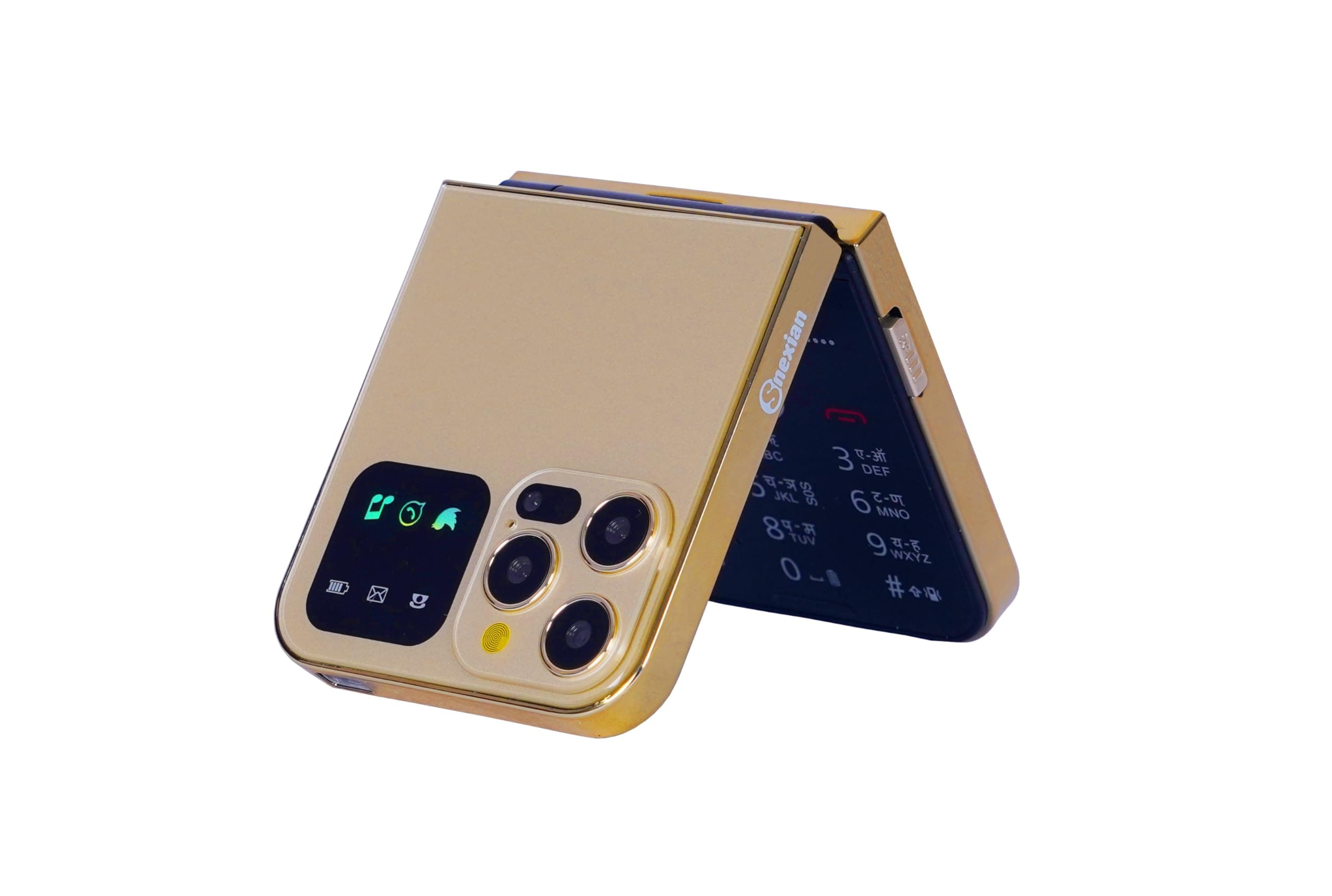 Snexian All-New Rock Z Flip Dual Sim |Keypad Mobile| with 2.4" Display |Flip|Fold| Call & SMS Indicator |Crystal Back Panel|BT Dialer|Voice Changer |Long Lasting Battery|Camera|Feature Phone| Golden