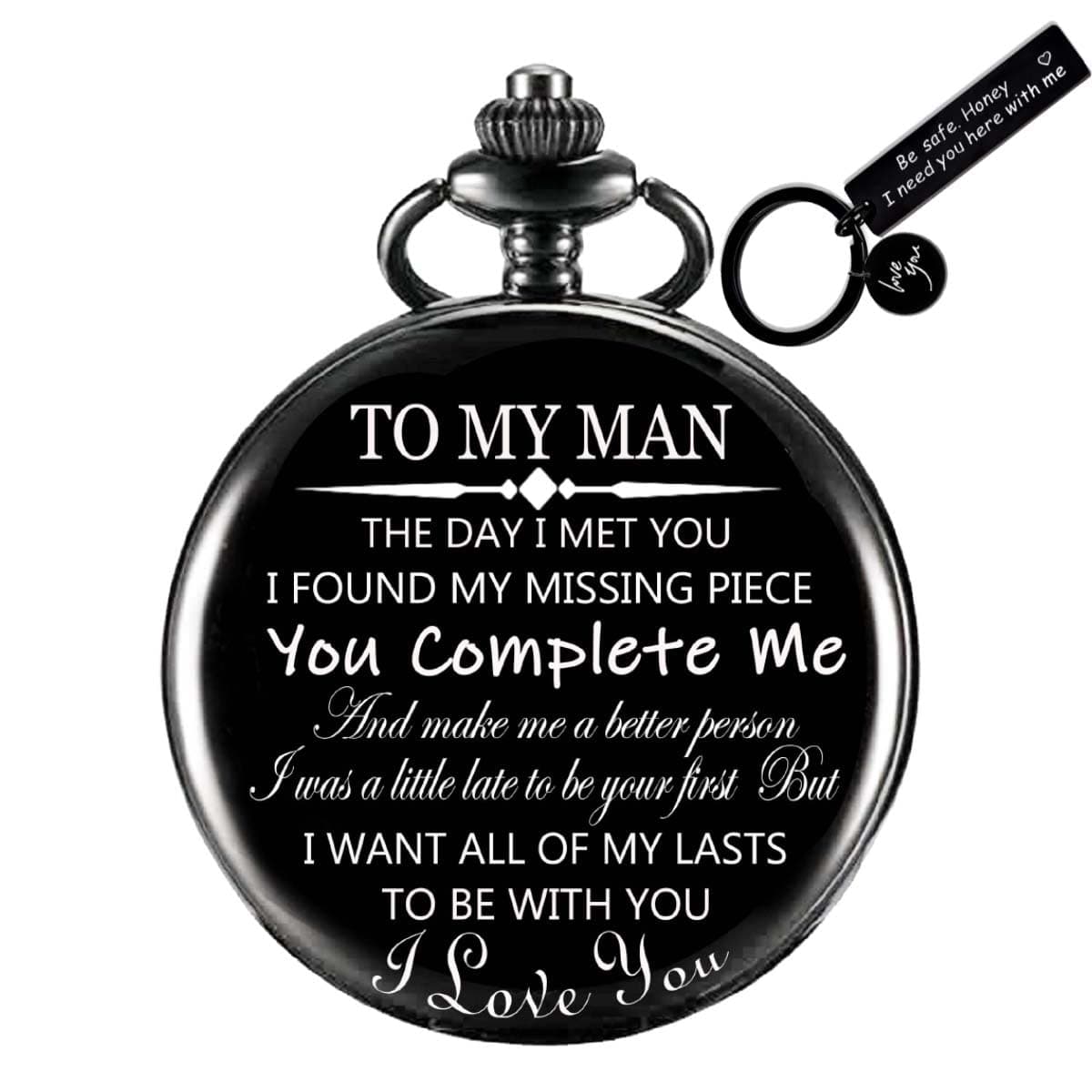 Udaney to-My-Man Man Gifts Best Gifts for Him Gifts from Girlfriend,Valentine's Day Gifts for Men，Engraved Pocket Watch with Gift Box for Men, Black