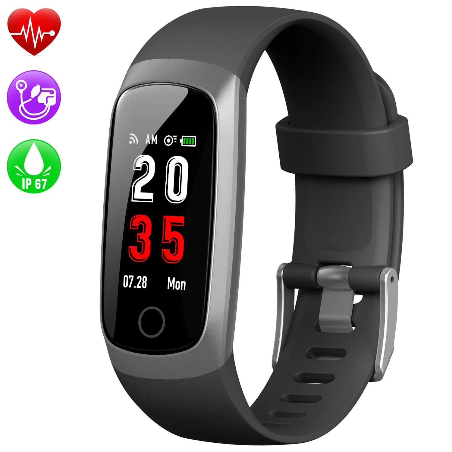 Kilponene Fitness Tracker with Heart Monitor - Smart Watch Fitness Wristband Blood Pressure Bracelet Activity Tracker Waterproof IP67 with Stopwatch, GPS, Pedometer, Step Counter for Kids Women Men