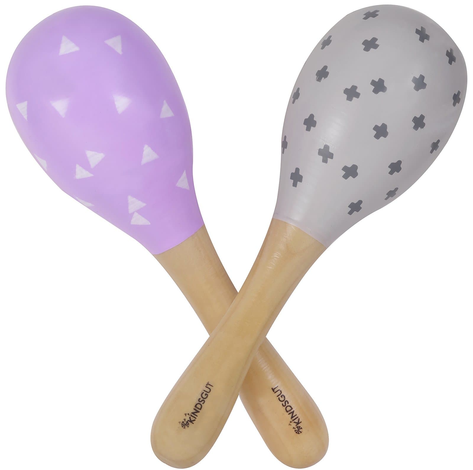 Kindsgut wooden rattles, set of 2 musical instruments for babies and small children, for at home and on the go, discreet colours, triangles and crosses