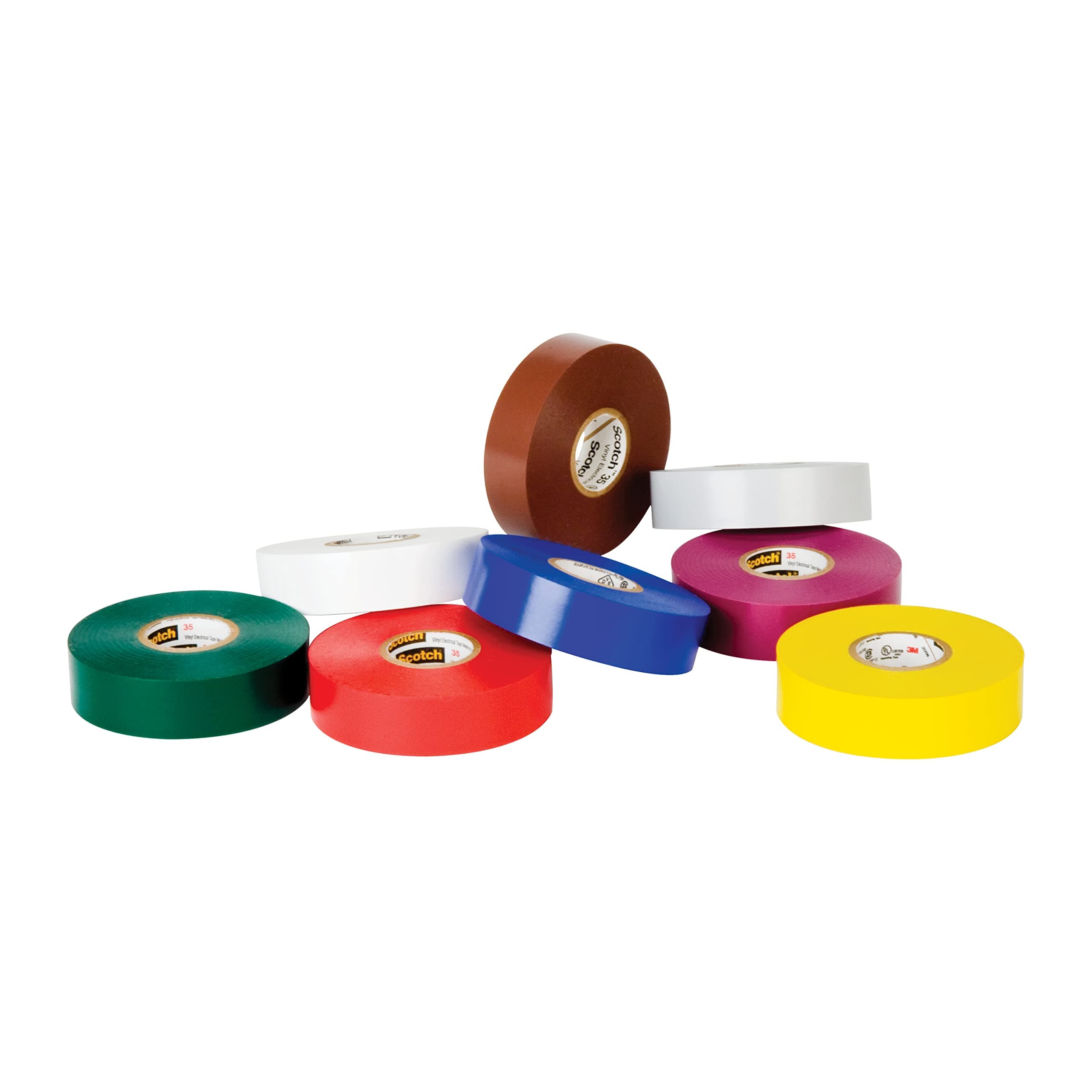 3M Scotch Vinyl Color Coding Electrical Tape 35, 1/2" x 20', Multi-Color, 8 Pack, 7 mil Thick, Premium Grade, Flame Retardant Tape, Color Coding, UL Listed, CSA Certified