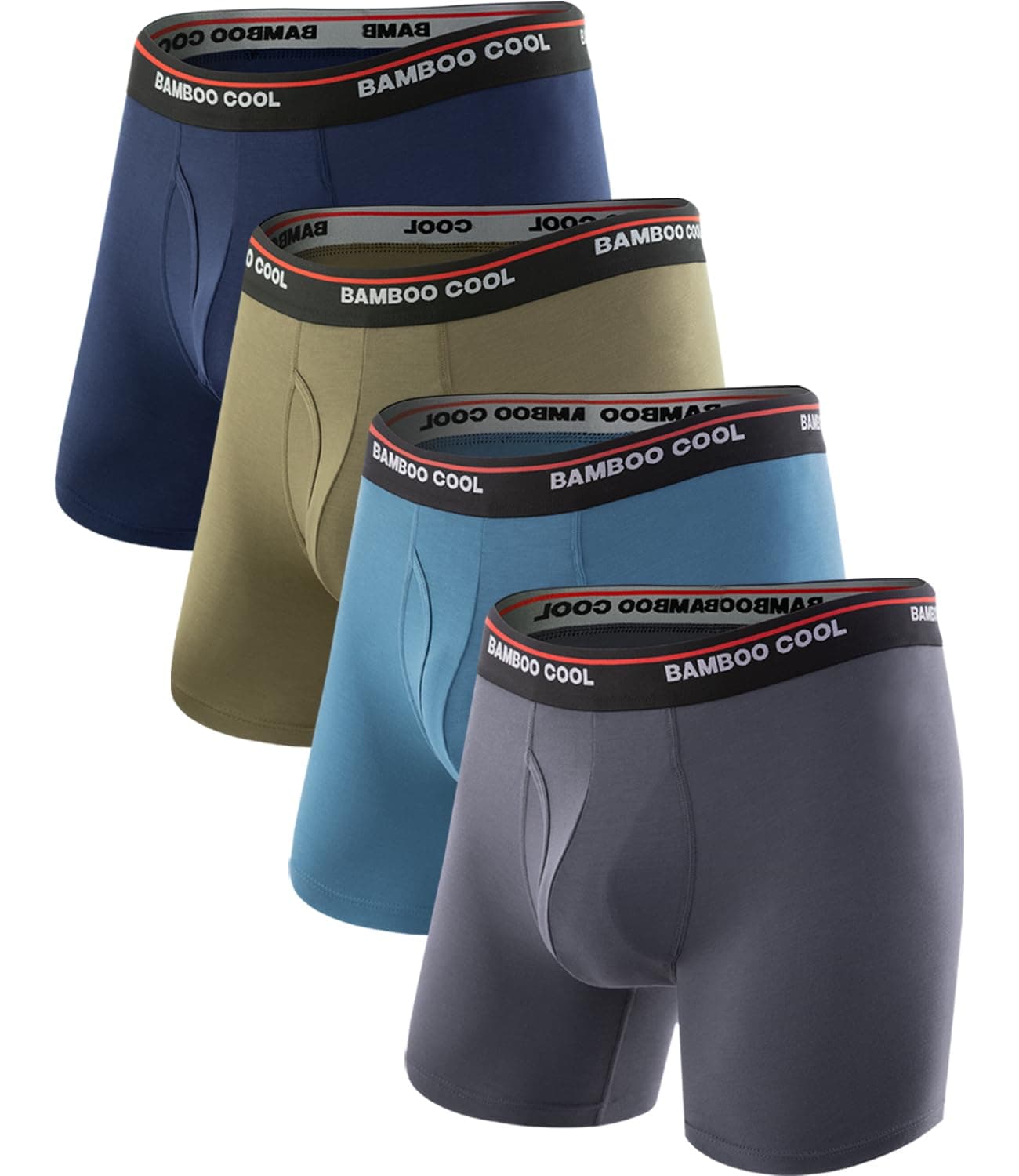 BAMBOO COOL Men's Underwear Boxer Briefs Fly with Built-in 3D Pouch Comfortable Cool Bamboo Viscose Underwear for Men 4 Pack