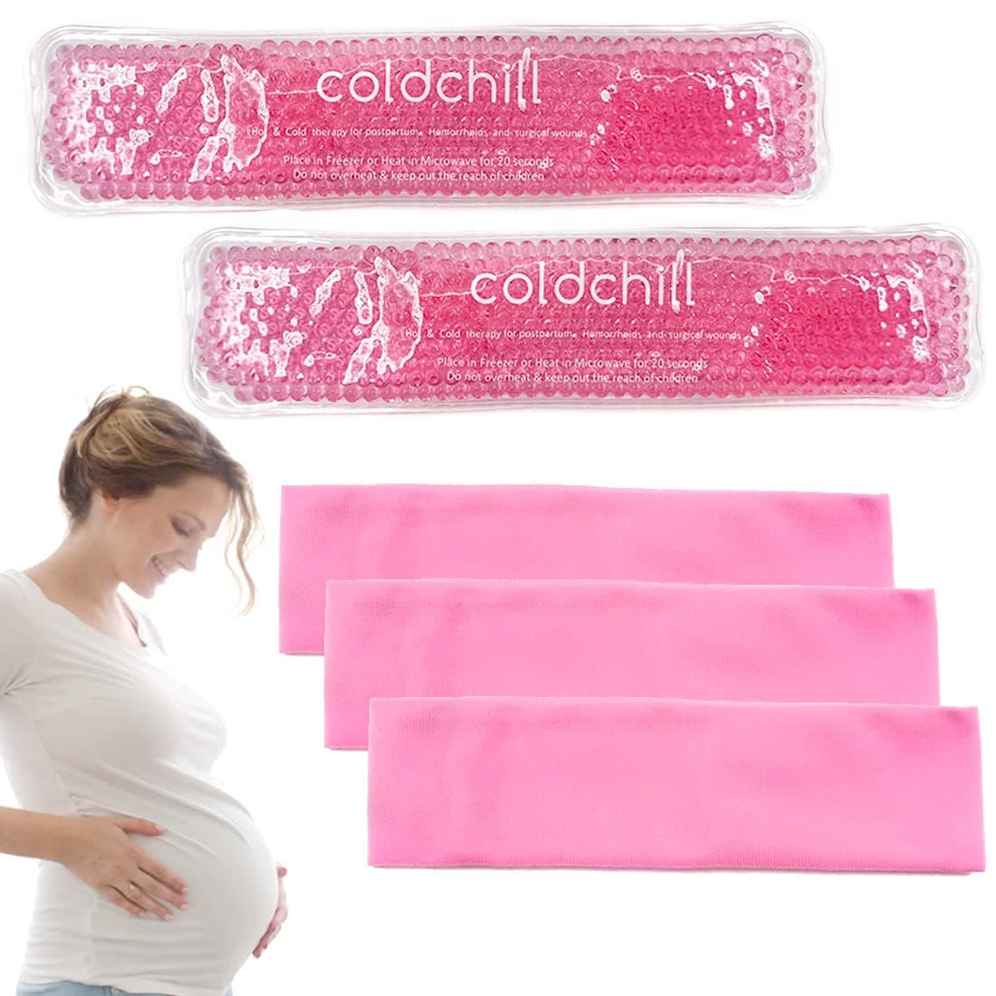 coldchill Reusable Perineal Ice Packs for Postpartum & Hemorrhoid Pain Relief, Hot & Cold Pack for Women After Pregnancy, 2 Ice Pack and 3 Cover. (Pink)