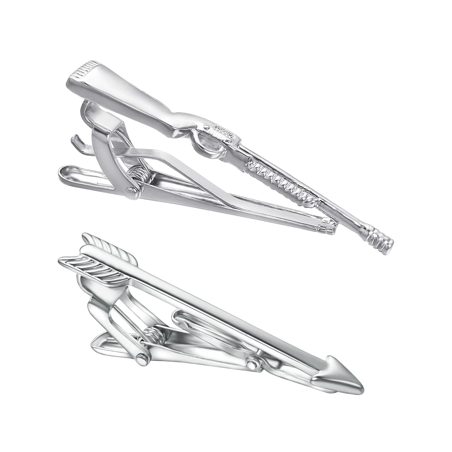 runootPR2Pcs Hunting Tie Clip Set for Men Unique Silver Gun Sword Arrow Tie Bar Personalized Fathers Day Birthday Jewelry Gift