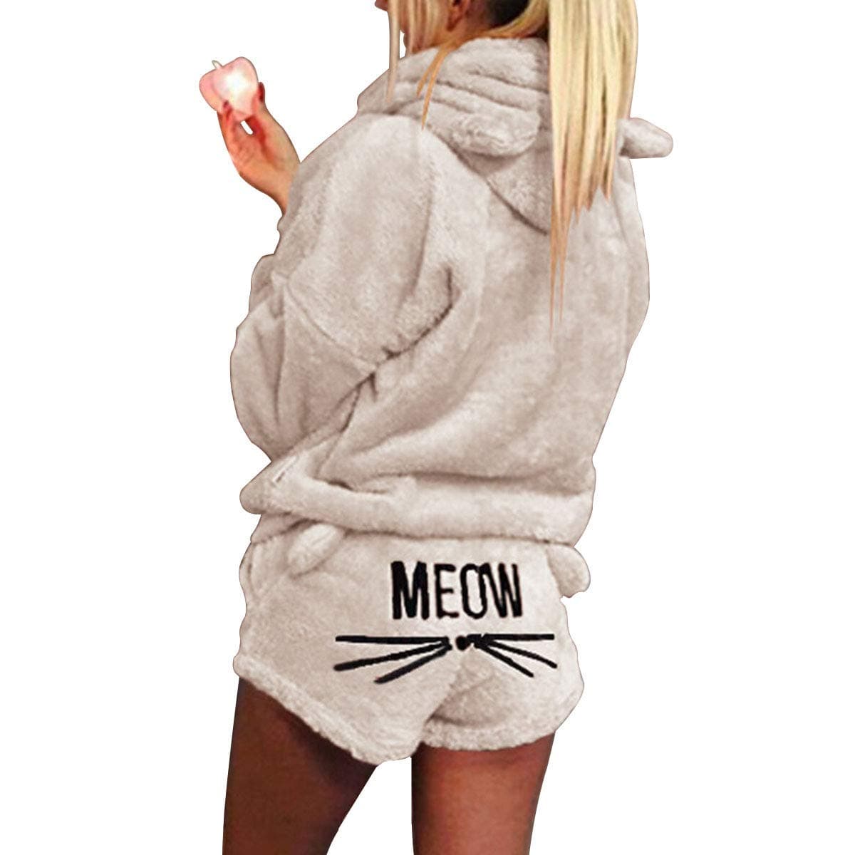 XingYue Direct2pcs Women Cat Pajamas Cute Girls Sleepwear Soft Bathrobe Shorts Winter Lounge Sleepwear Sets