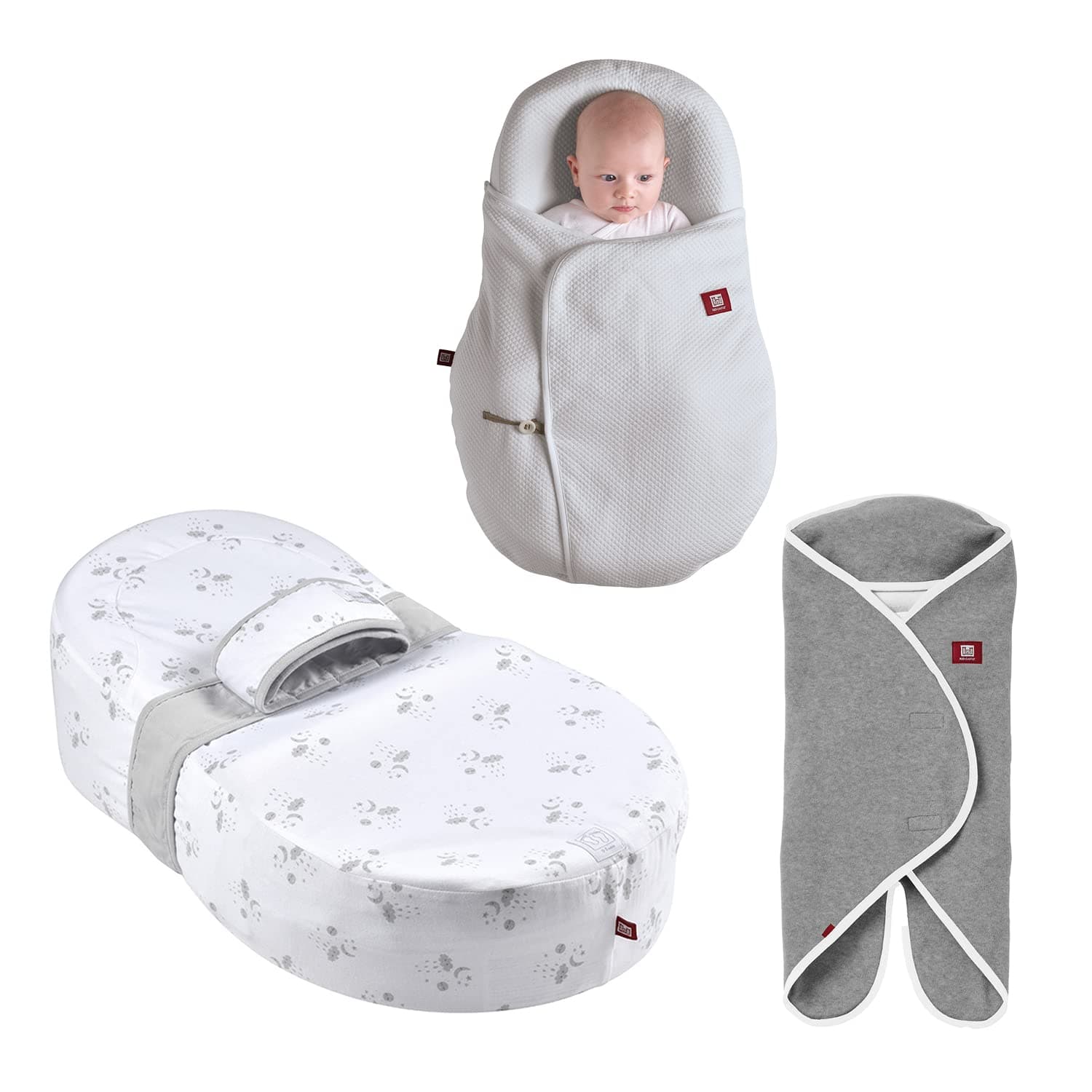 Red Castle Cocoonababy Lounger Bundle with Cocoonacover and Babynomade Multi Purpose Blanket - Grey Dreamy Cloud