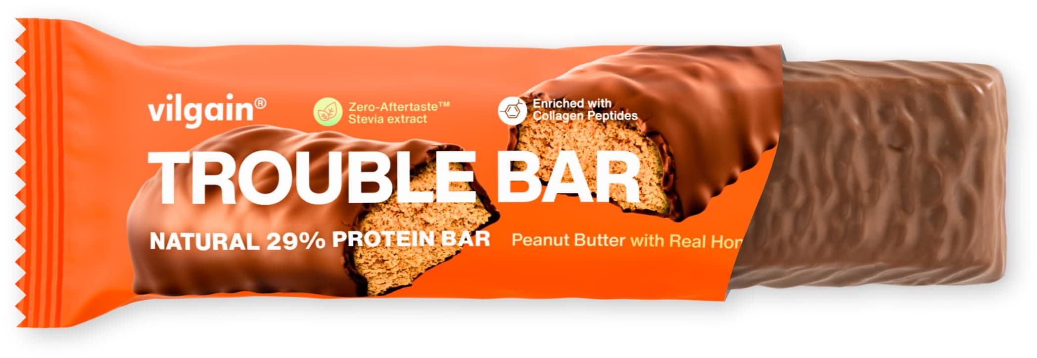 Vilgain Double Trouble Protein Bar | Two-layer nut bar with 29% protein & stevia sweetness | Bar ideal for muscle building & snacking (55g, Peanut butter cups)