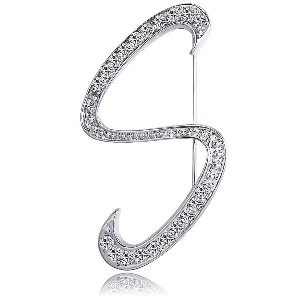 Letter Brooch Pins Initial Rhinestone Brooch for Women Crafts Silvery A-Z