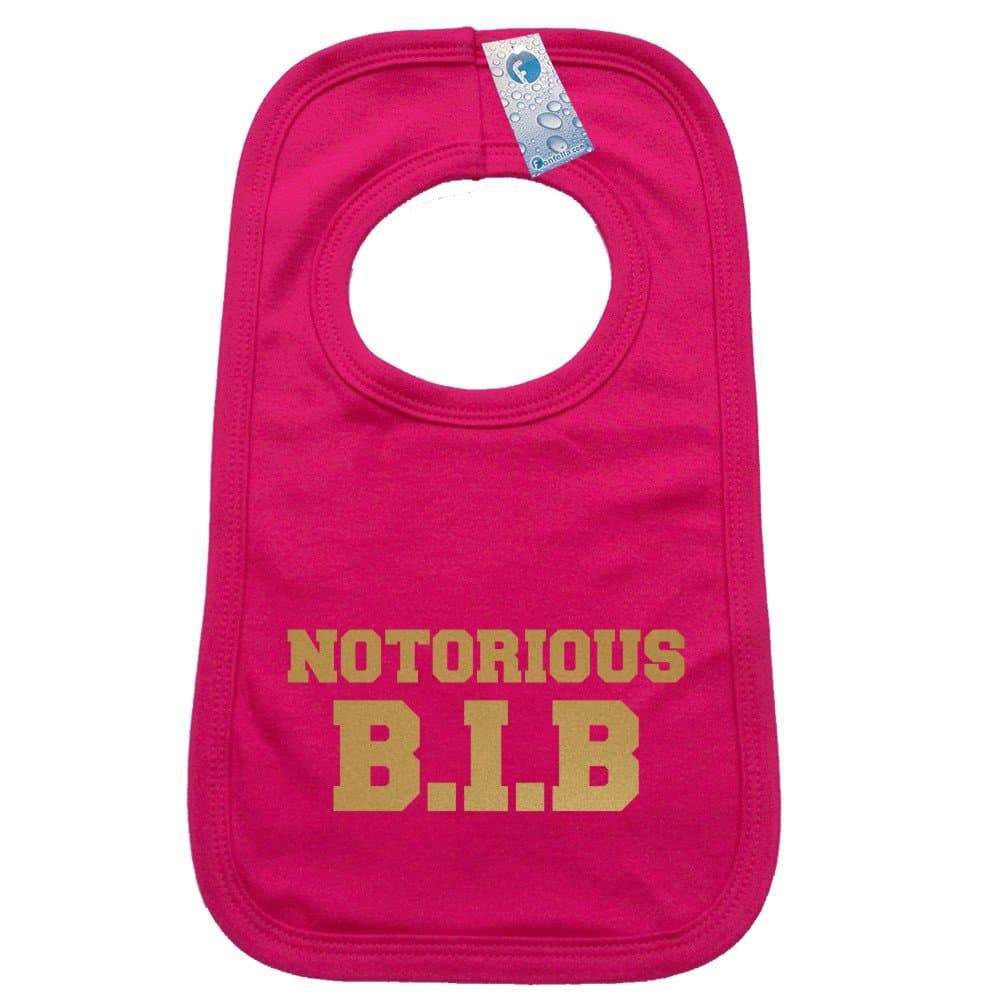 NOTORIOUS BIB PULLOVER BABY BIBS – Doubled Layered - (Hot Pink) - 100% Cotton Baby Newborn big hip hop old skool cool Toddler Perfect Gear Clothing Boy Girl Mum Dad Mummy Daddy Grow Gift Custom Presen